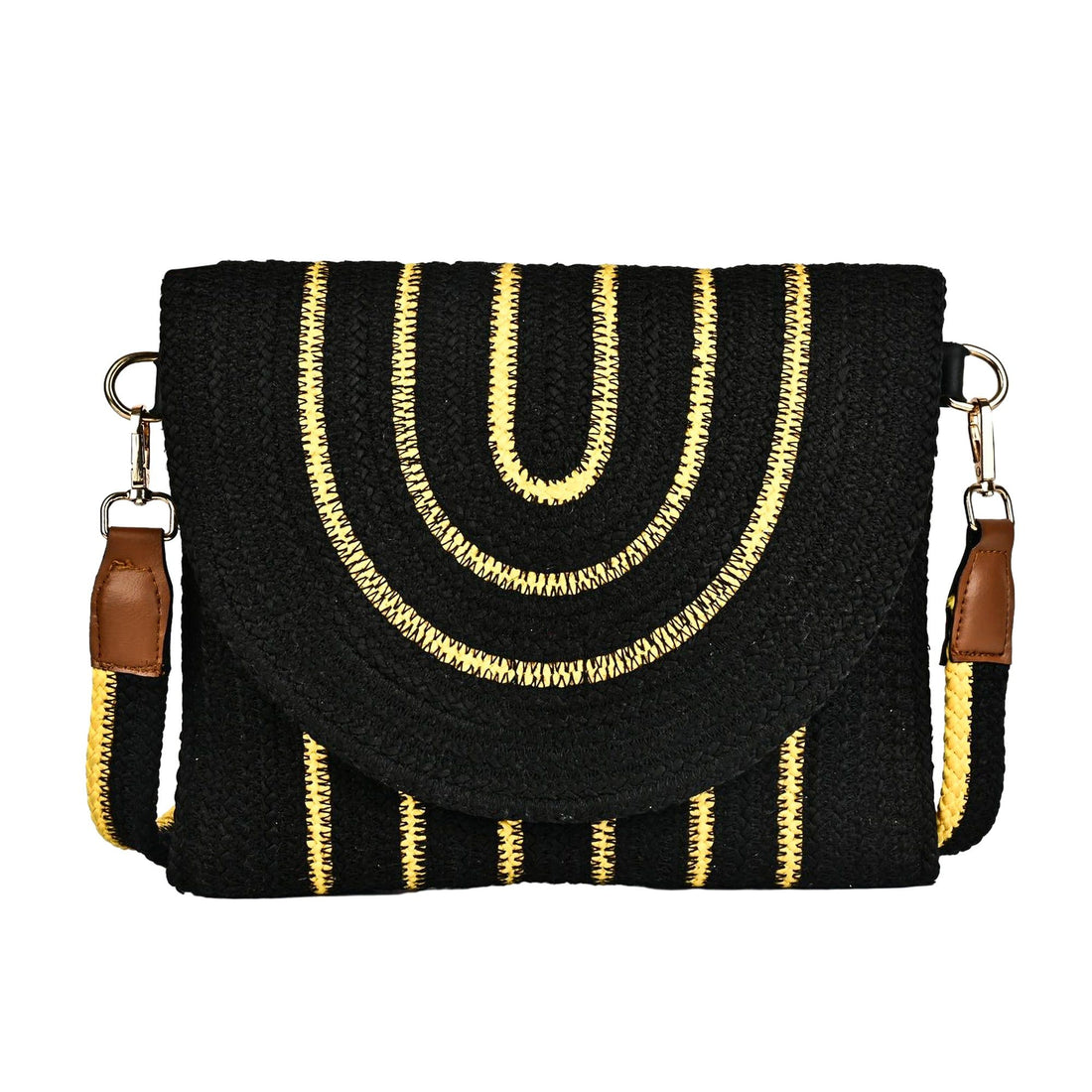 ENSAC Women’s Crochet Style Sling Bag | Handmade Round Bag with Artistic Floral Embroidery (Copy)