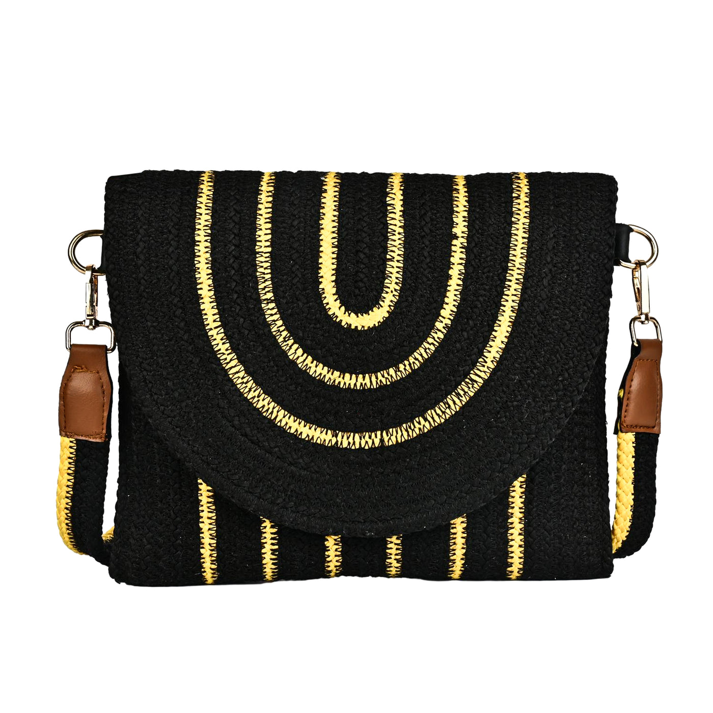 ENSAC Women’s Crochet Style Sling Bag | Handmade Round Bag with Artistic Floral Embroidery (Copy)