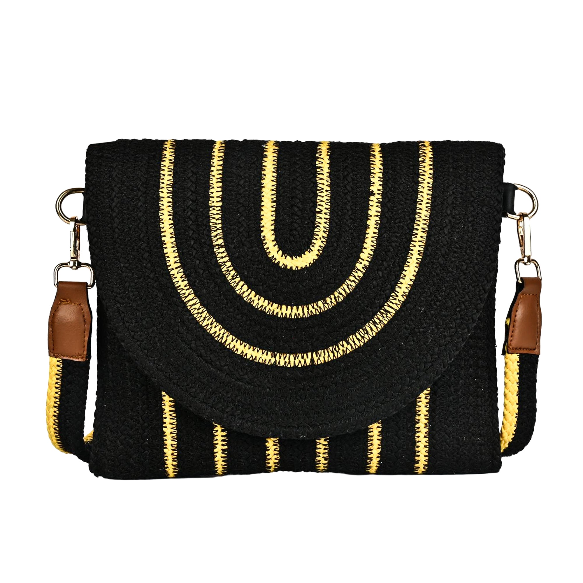 ENSAC Women’s Crochet Style Sling Bag | Handmade Round Bag with Artistic Floral Embroidery (Copy)