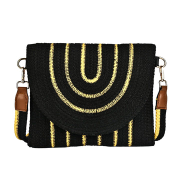 ENSAC Women’s Crochet Style Sling Bag | Handmade Round Bag with Artistic Floral Embroidery (Copy)