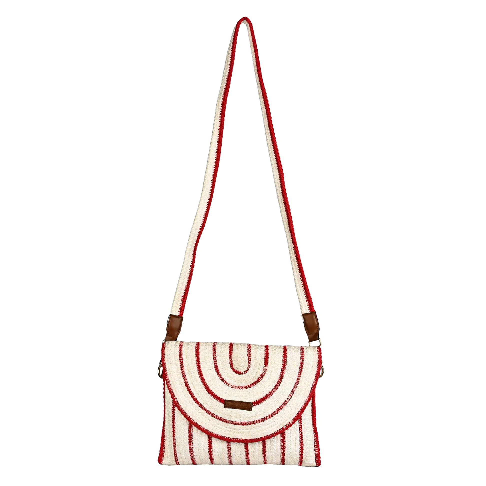ENSAC Women’s Crochet Style Sling Bag | Handmade Round Bag with Artistic Floral Embroidery (Copy)