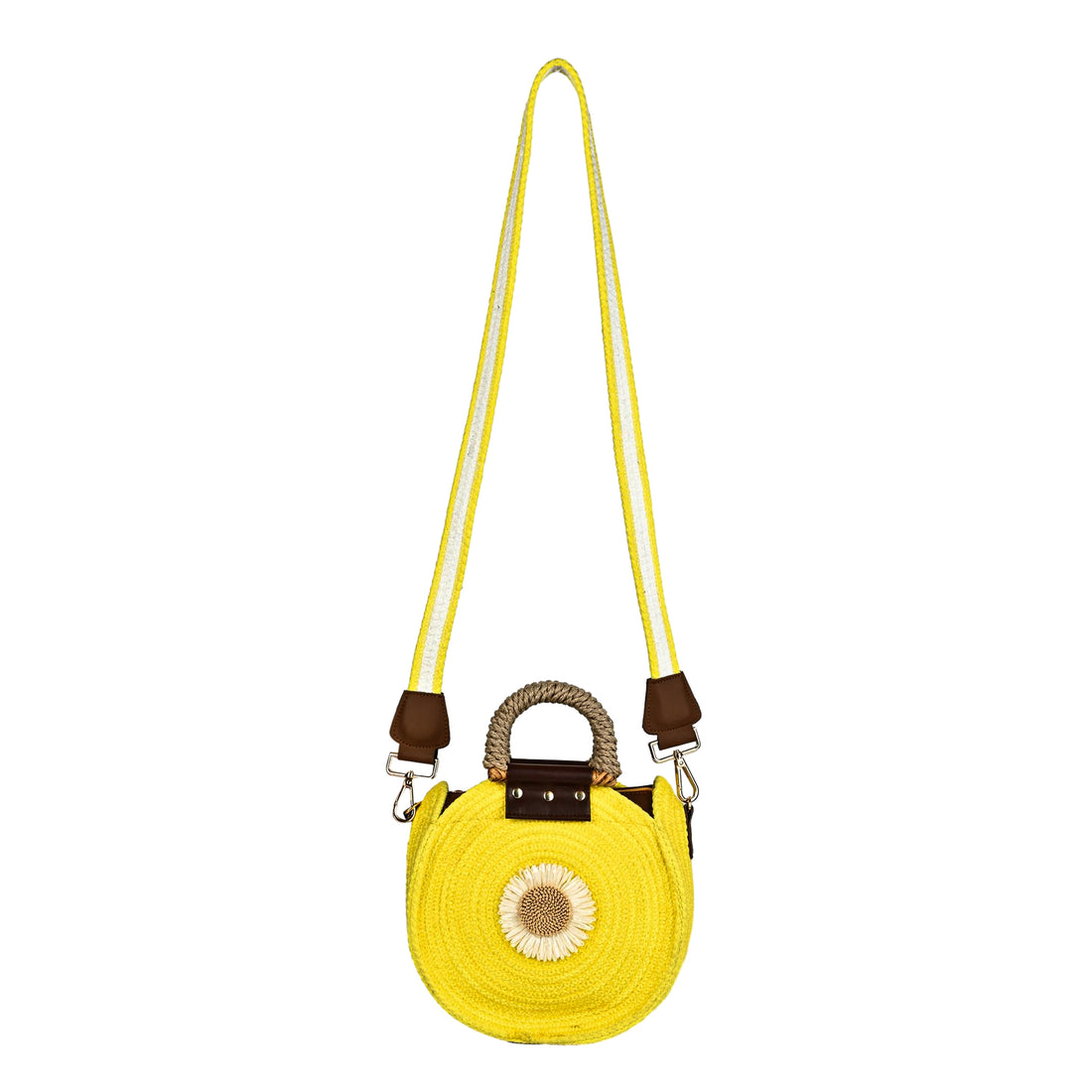 ENSAC Women’s Crochet Style Sling Bag | Handmade Round Bag with Artistic Floral Embroidery