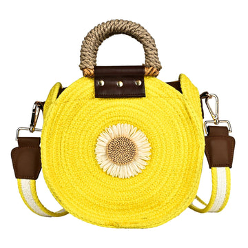 ENSAC Women’s Crochet Style Sling Bag | Handmade Round Bag with Artistic Floral Embroidery