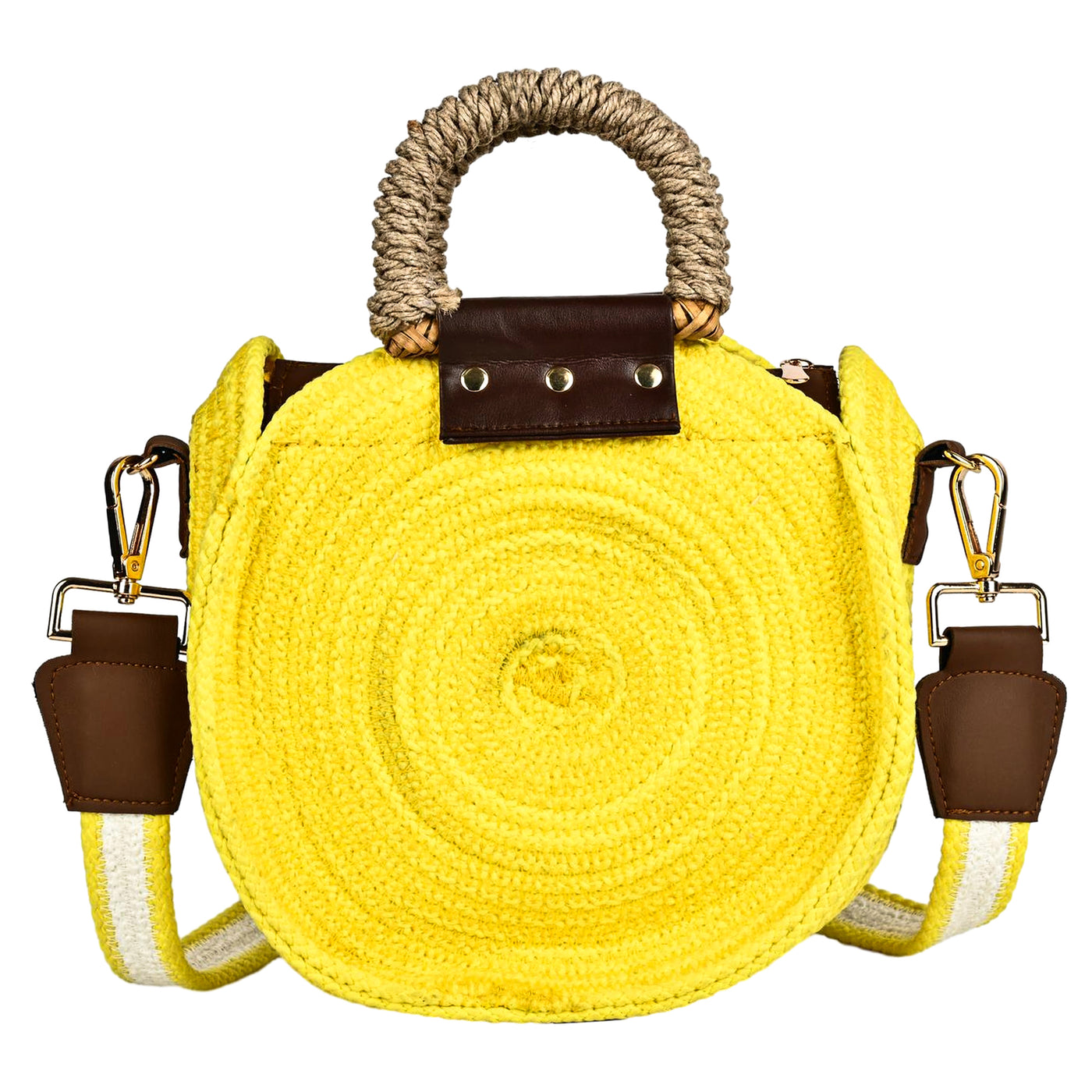ENSAC Women’s Crochet Style Sling Bag | Handmade Round Bag with Artistic Floral Embroidery