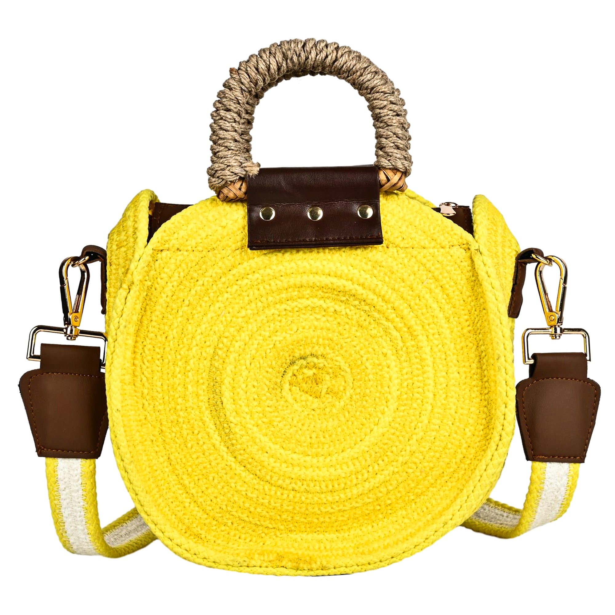 ENSAC Women’s Crochet Style Sling Bag | Handmade Round Bag with Artistic Floral Embroidery