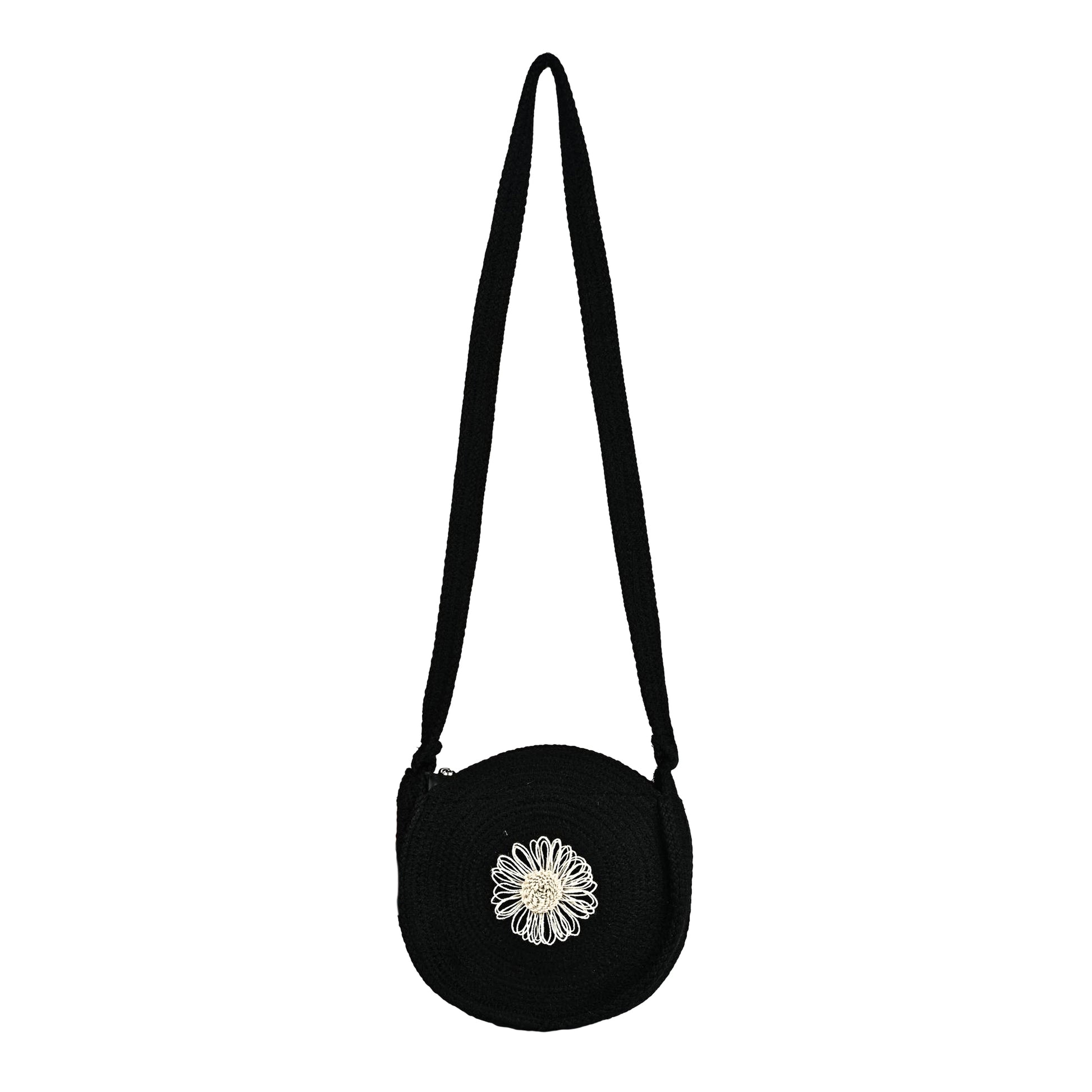 ENSAC Women’s Crochet Style Sling Bag | Handmade Round Bag with Artistic Floral Embroidery (Copy)