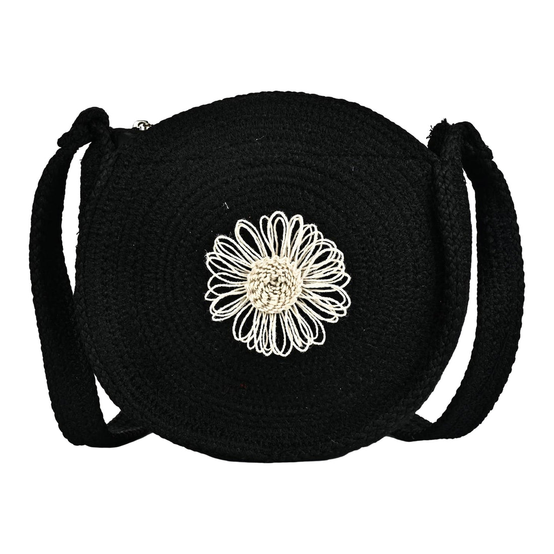 ENSAC Women’s Crochet Style Sling Bag | Handmade Round Bag with Artistic Floral Embroidery (Copy)