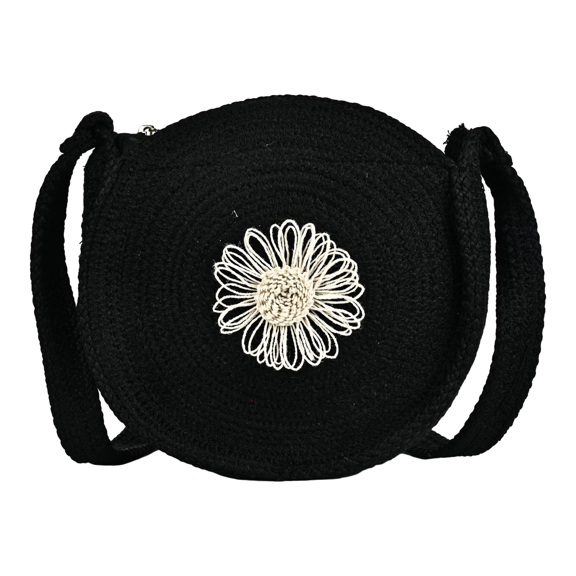 ENSAC Women’s Crochet Style Sling Bag | Handmade Round Bag with Artistic Floral Embroidery (Copy)