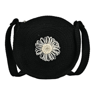 ENSAC Women’s Crochet Style Sling Bag | Handmade Round Bag with Artistic Floral Embroidery (Copy)