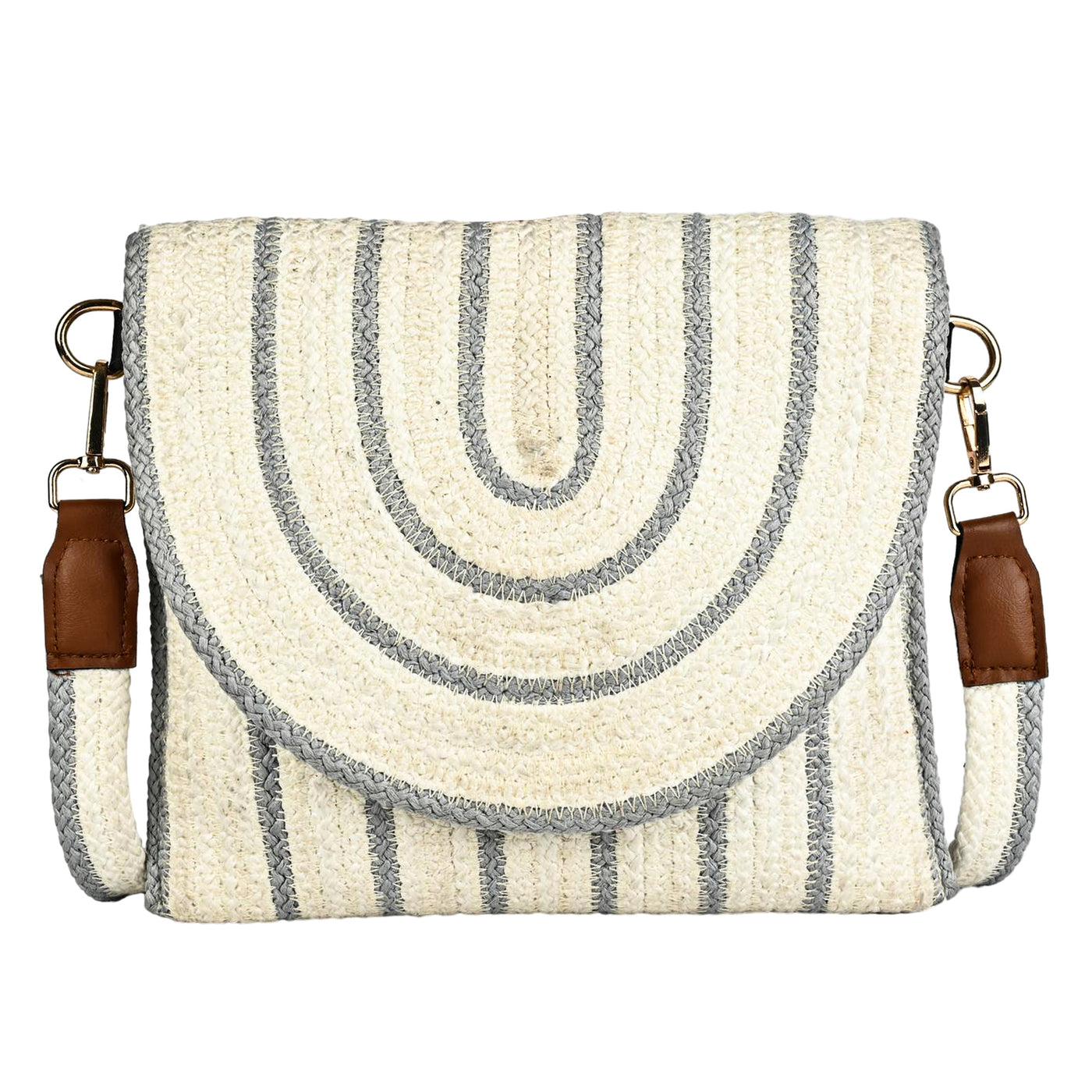 ENSAC Women’s Crochet Style Sling Bag | Handmade Round Bag with Artistic Floral Embroidery (Copy)