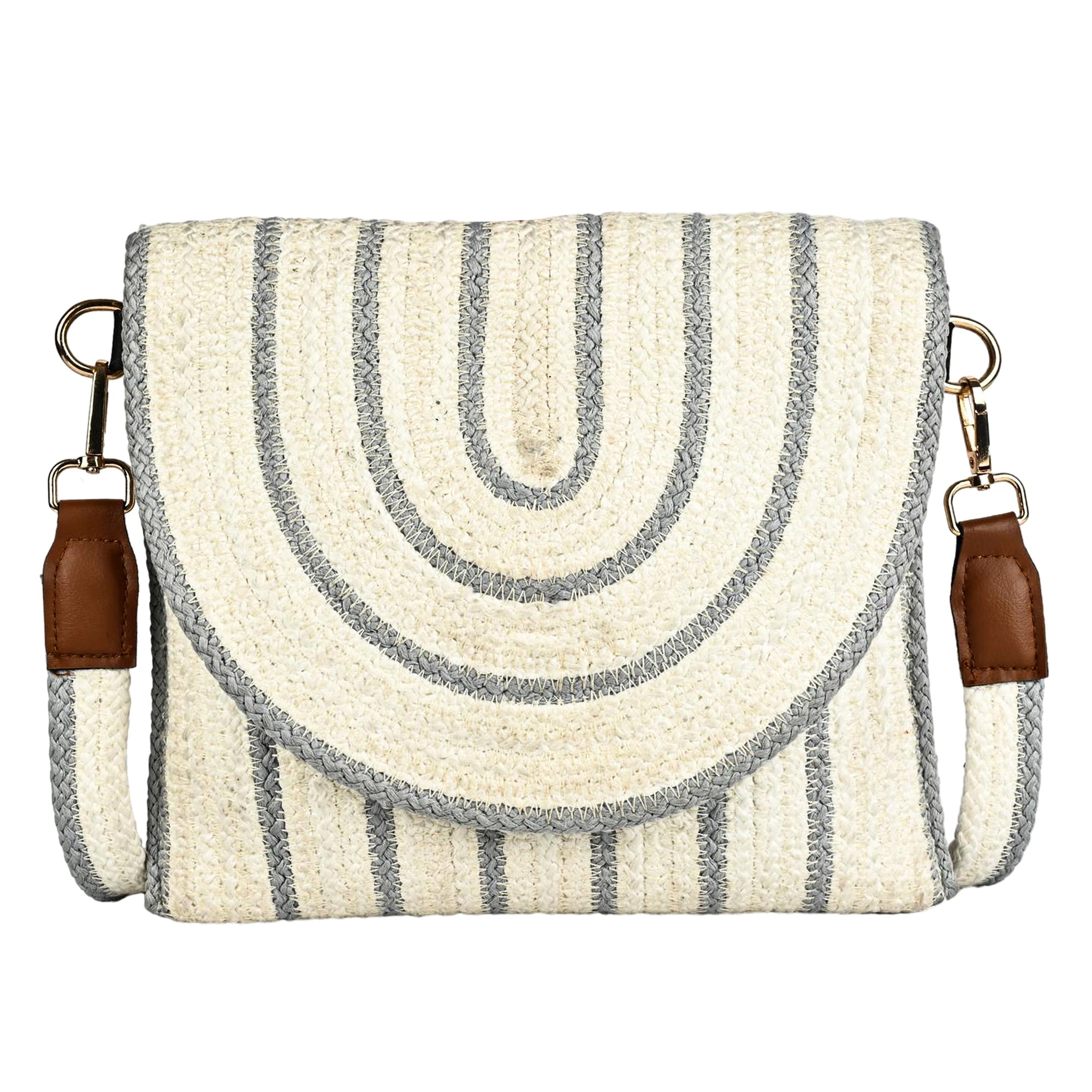 ENSAC Women’s Crochet Style Sling Bag | Handmade Round Bag with Artistic Floral Embroidery (Copy)