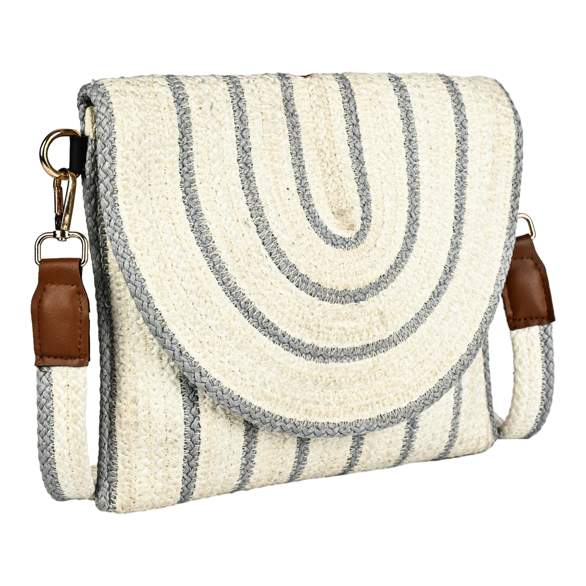 ENSAC Women’s Crochet Style Sling Bag | Handmade Round Bag with Artistic Floral Embroidery (Copy)