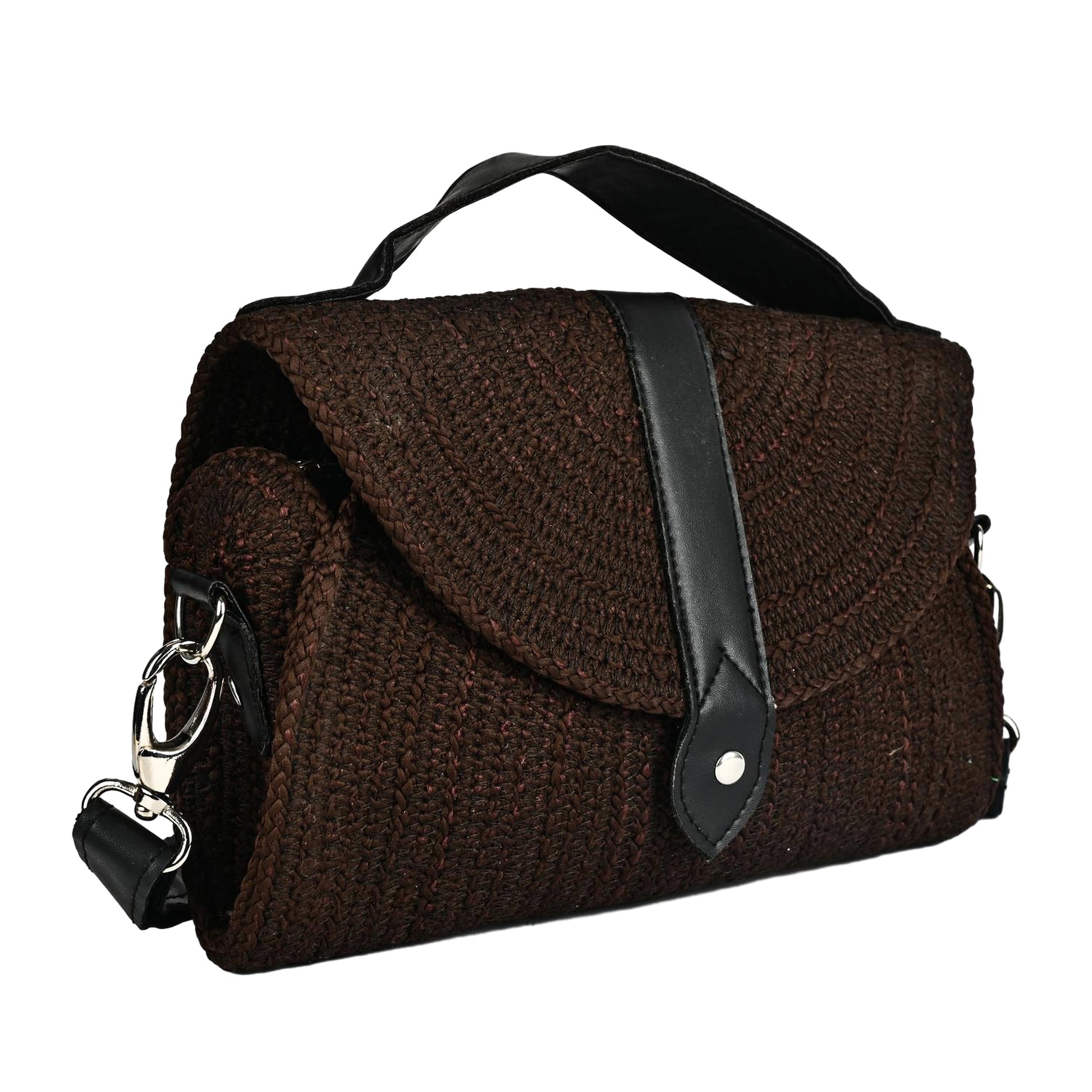 ENSAC Women’s Crochet Style Sling Bag | Handmade Round Bag with Artistic Floral Embroidery (Copy)