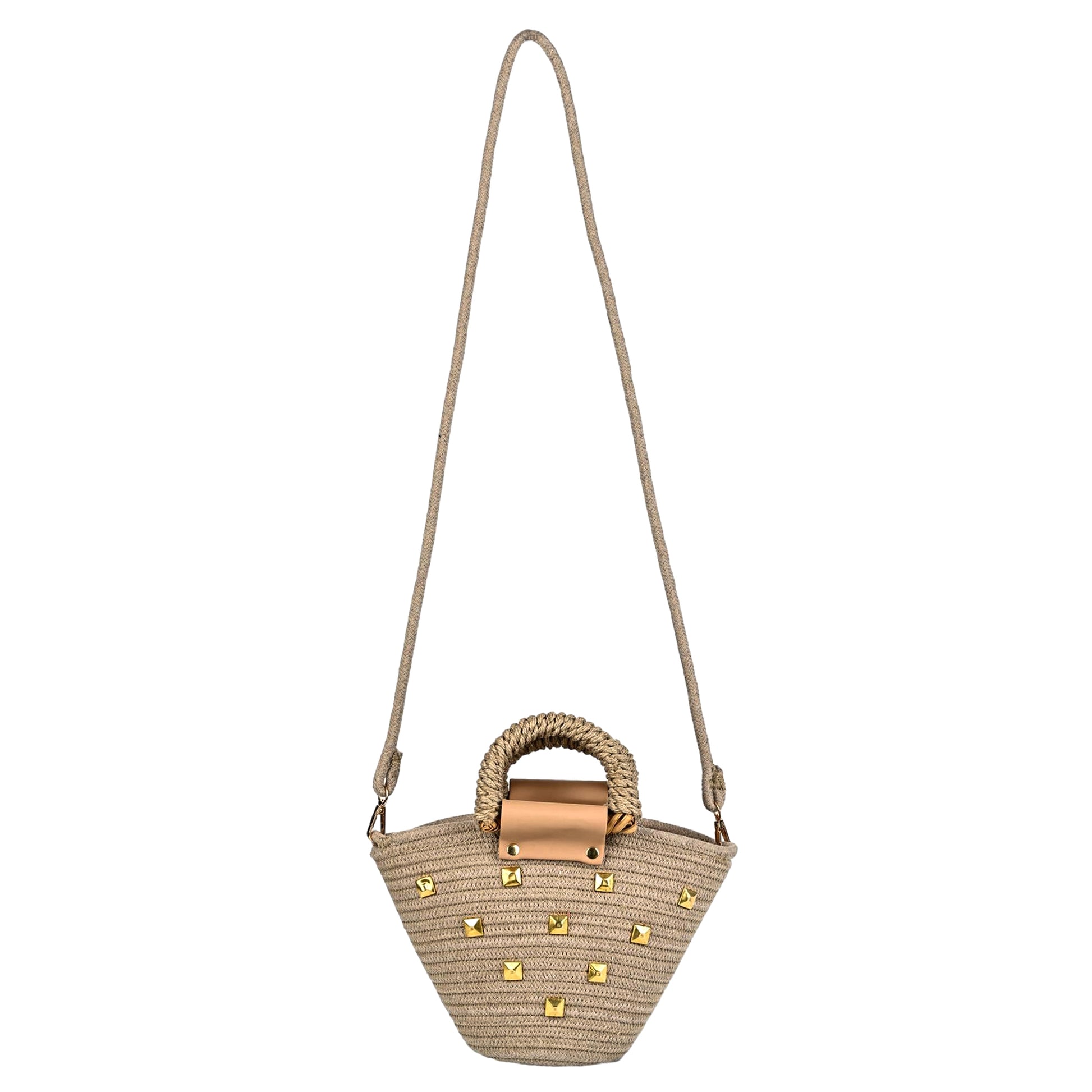 ENSAC Women’s Crochet Style Sling Bag | Handmade Round Bag with Artistic Floral Embroidery