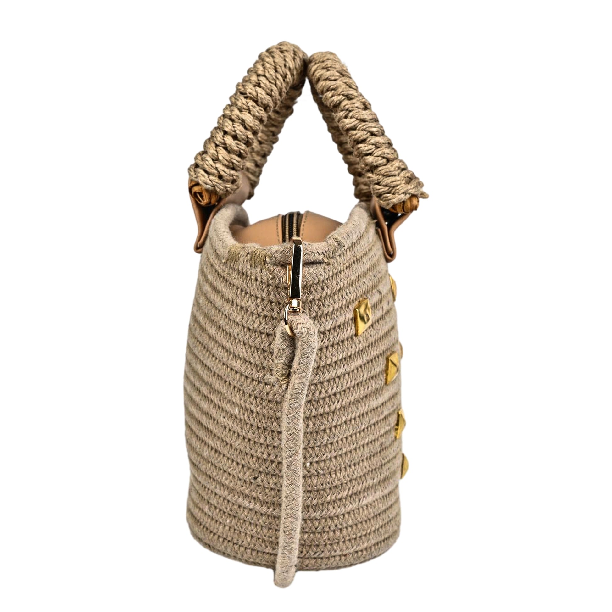 ENSAC Women’s Crochet Style Sling Bag | Handmade Round Bag with Artistic Floral Embroidery