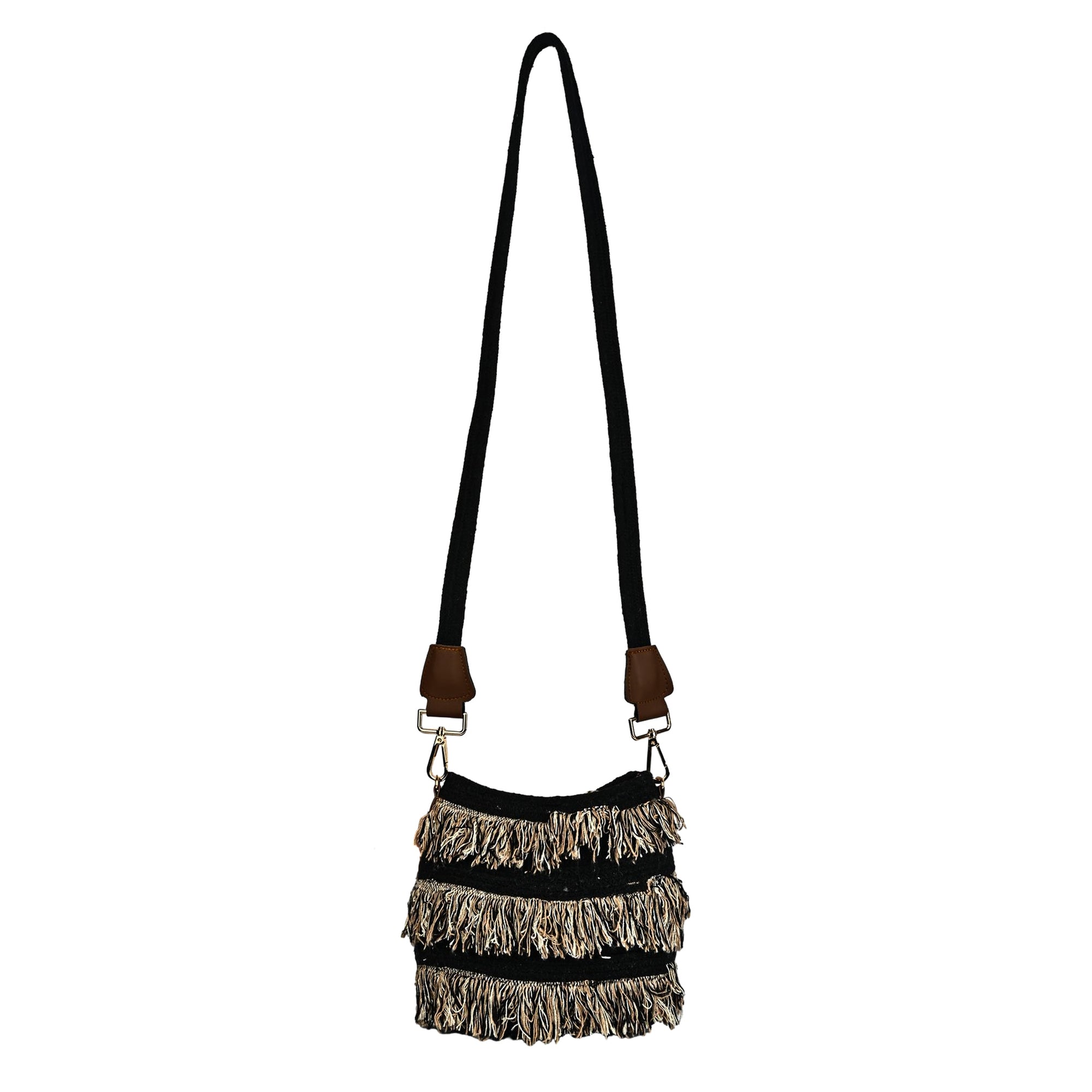 ENSAC Women’s Crochet Style Sling Bag | Handmade Round Bag with Artistic Floral Embroidery (Copy)