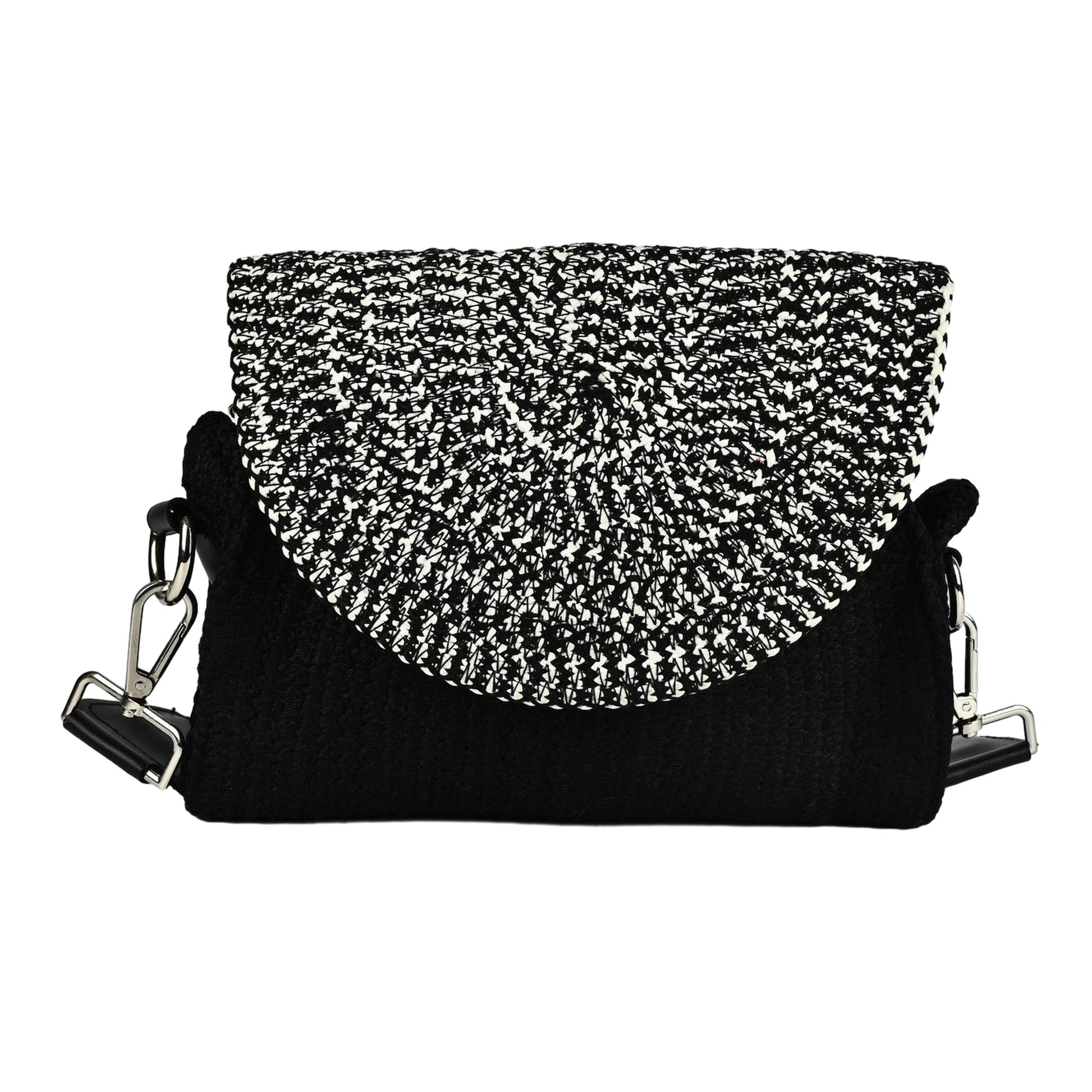 ENSAC Women’s Crochet Style Sling Bag | Handmade Round Bag with Artistic Floral Embroidery