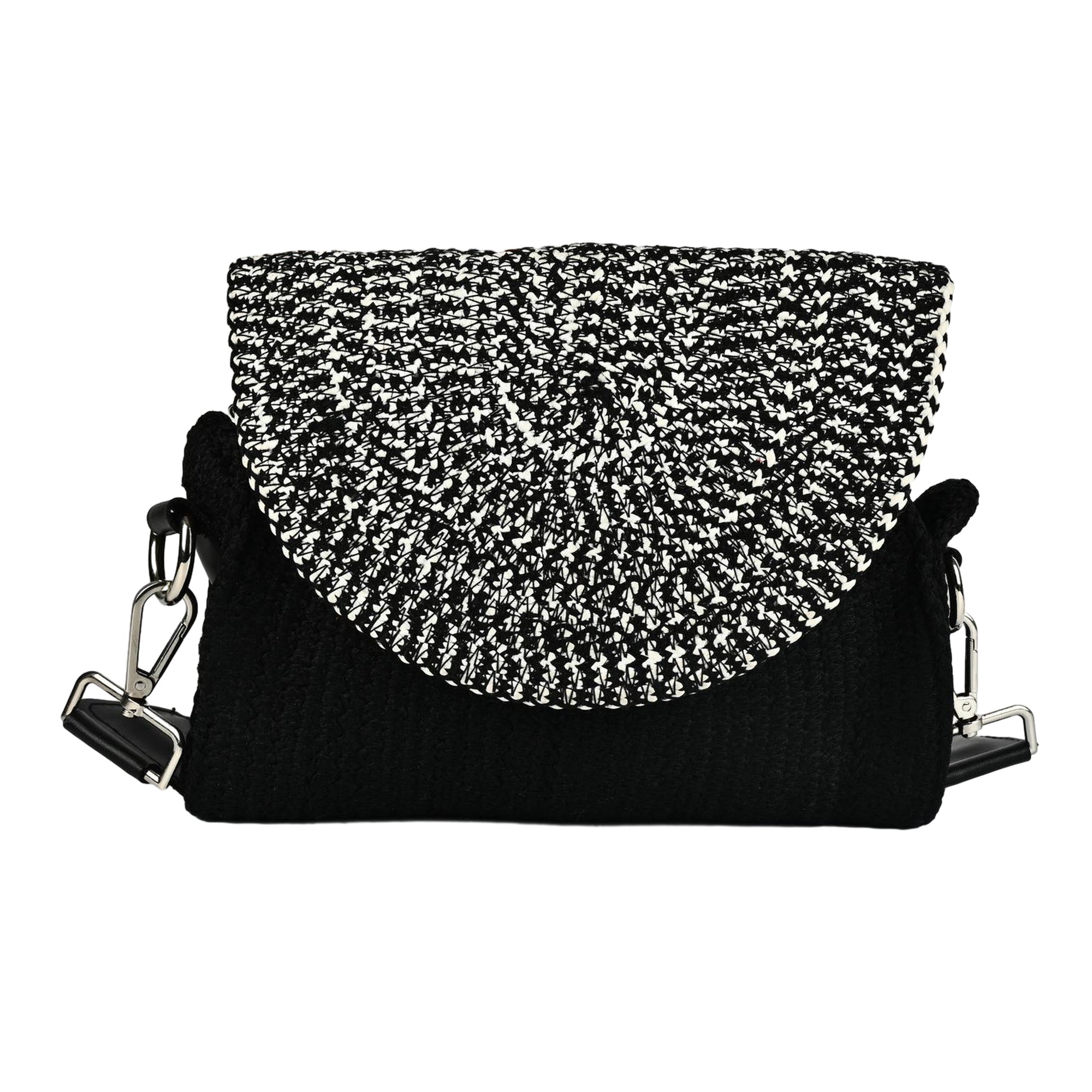 ENSAC Women’s Crochet Style Sling Bag | Handmade Round Bag with Artistic Floral Embroidery
