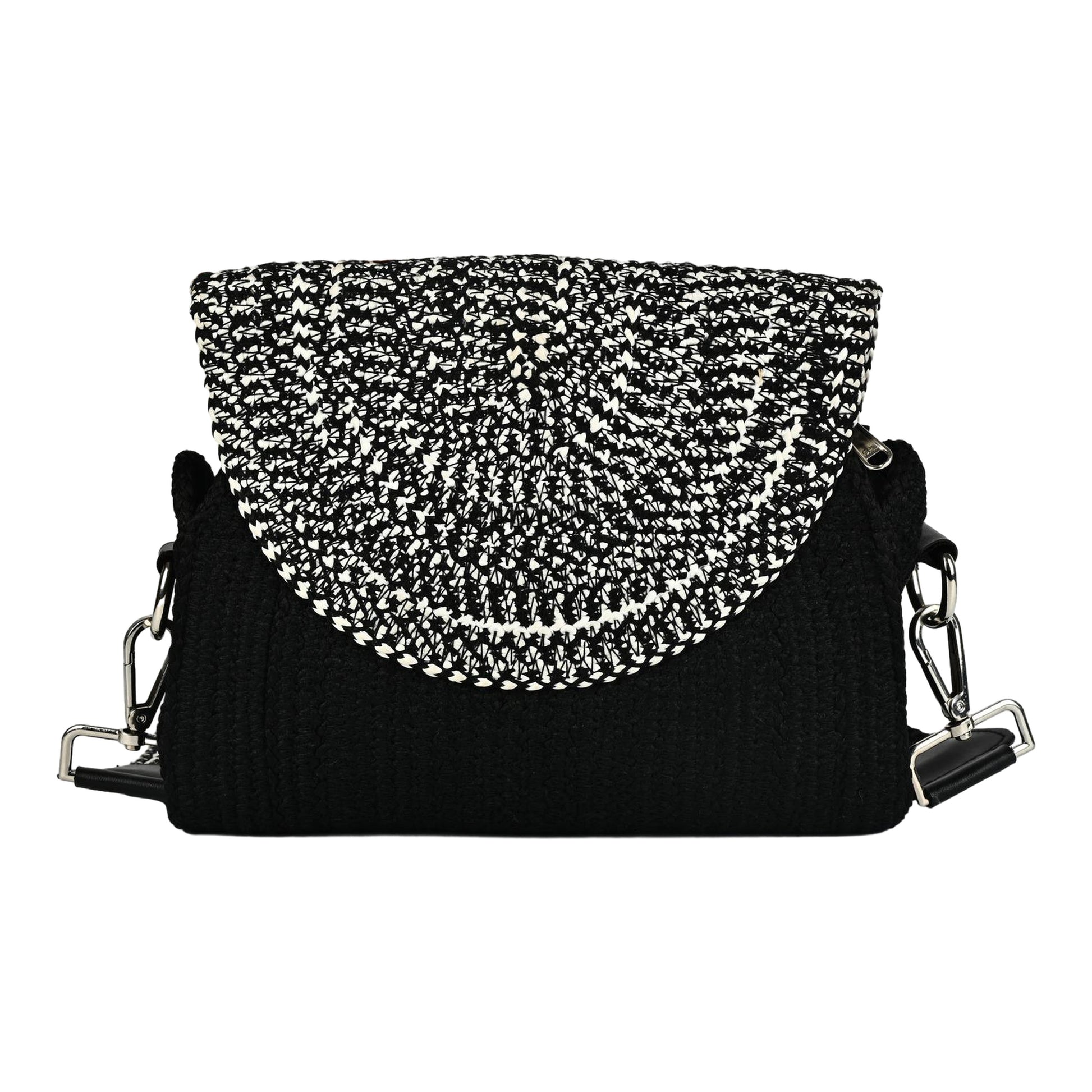 ENSAC Women’s Crochet Style Sling Bag | Handmade Round Bag with Artistic Floral Embroidery