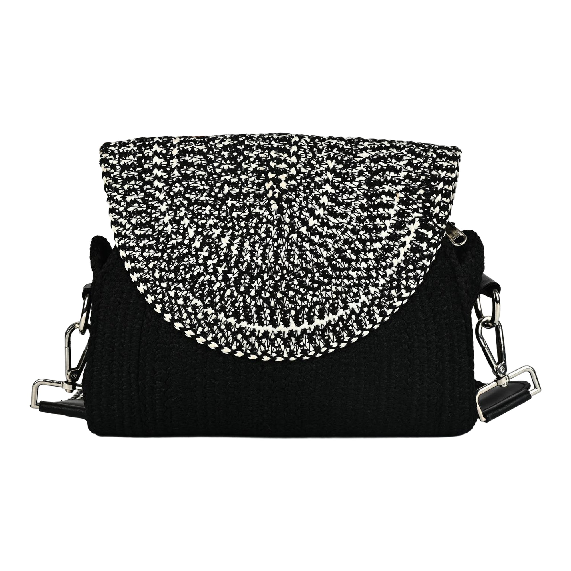 ENSAC Women’s Crochet Style Sling Bag | Handmade Round Bag with Artistic Floral Embroidery