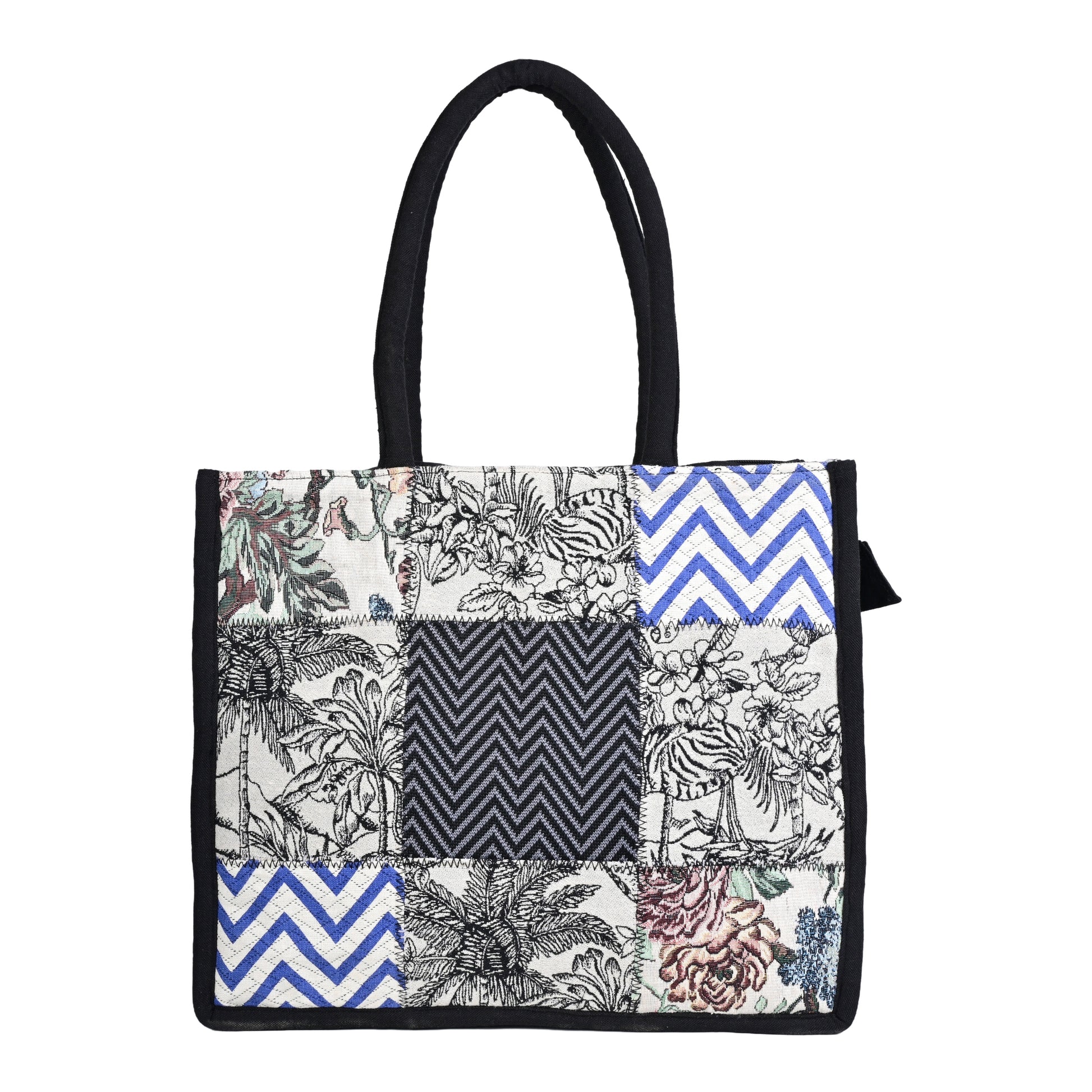 Canvas Pattern Tote Bag for Women, Stylish Handbag for women with Zip Closure Shoulder Bag (Black, 10 L)