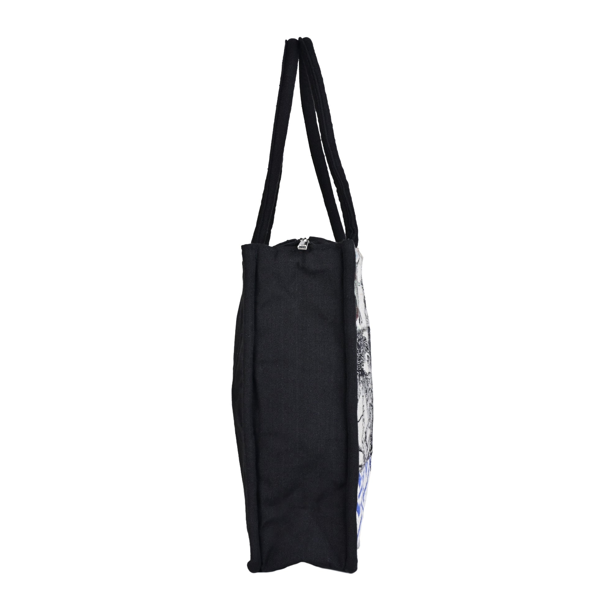 Canvas Pattern Tote Bag for Women, Stylish Handbag for women with Zip Closure Shoulder Bag (Black, 10 L)