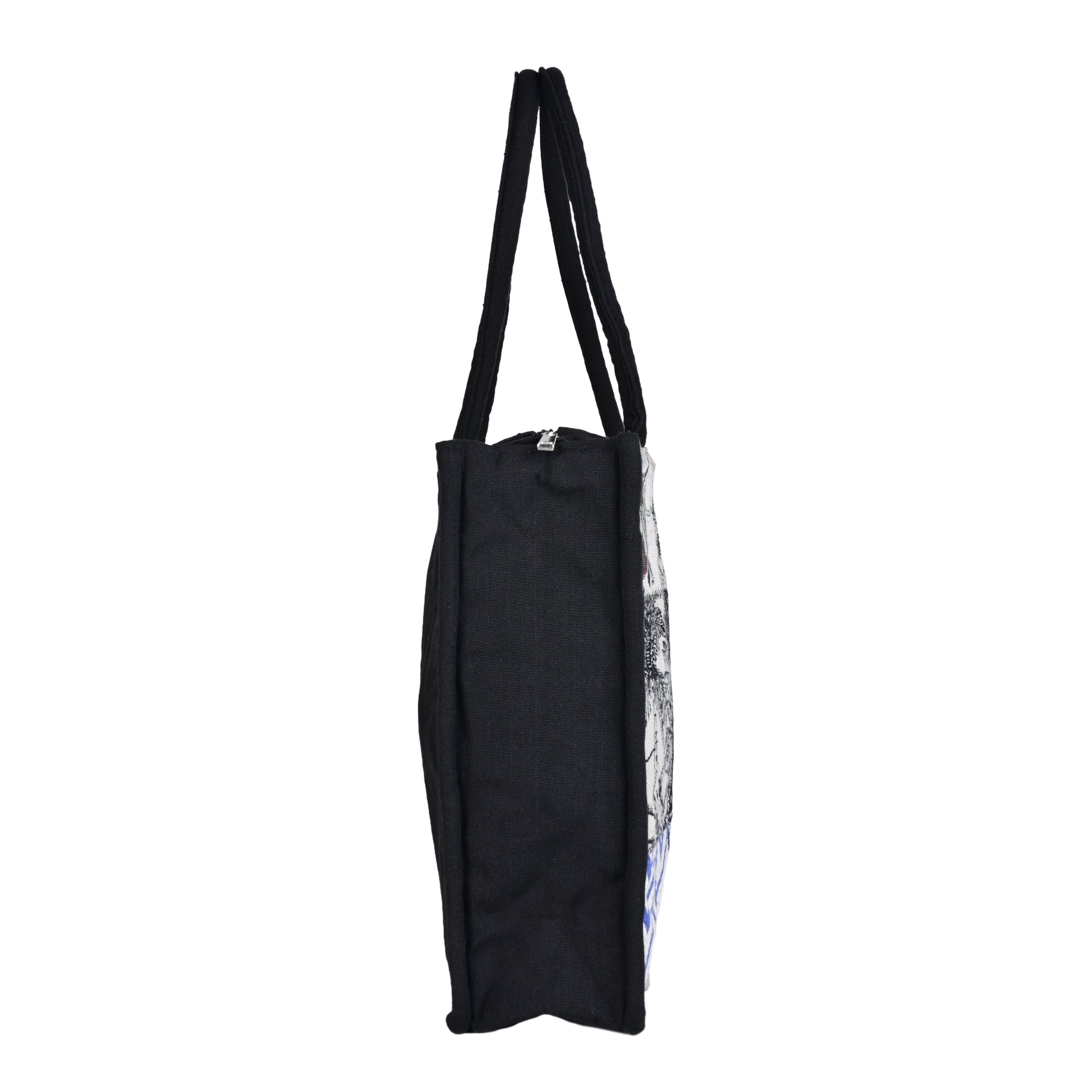 Canvas Pattern Tote Bag for Women, Stylish Handbag for women with Zip Closure Shoulder Bag (Black, 10 L)