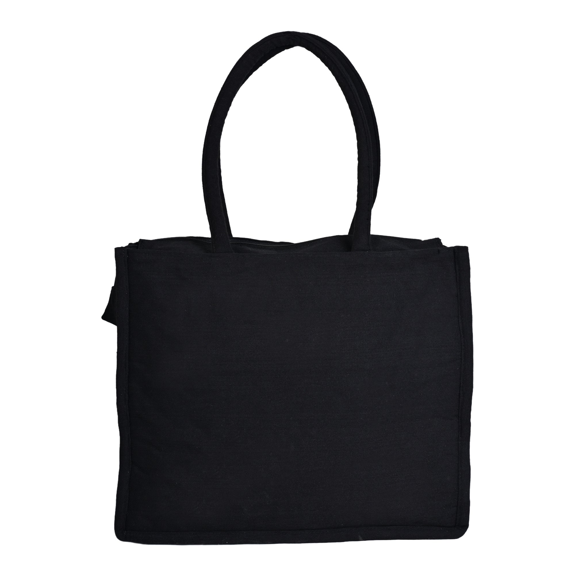 Canvas Pattern Tote Bag for Women, Stylish Handbag for women with Zip Closure Shoulder Bag (Black, 10 L)