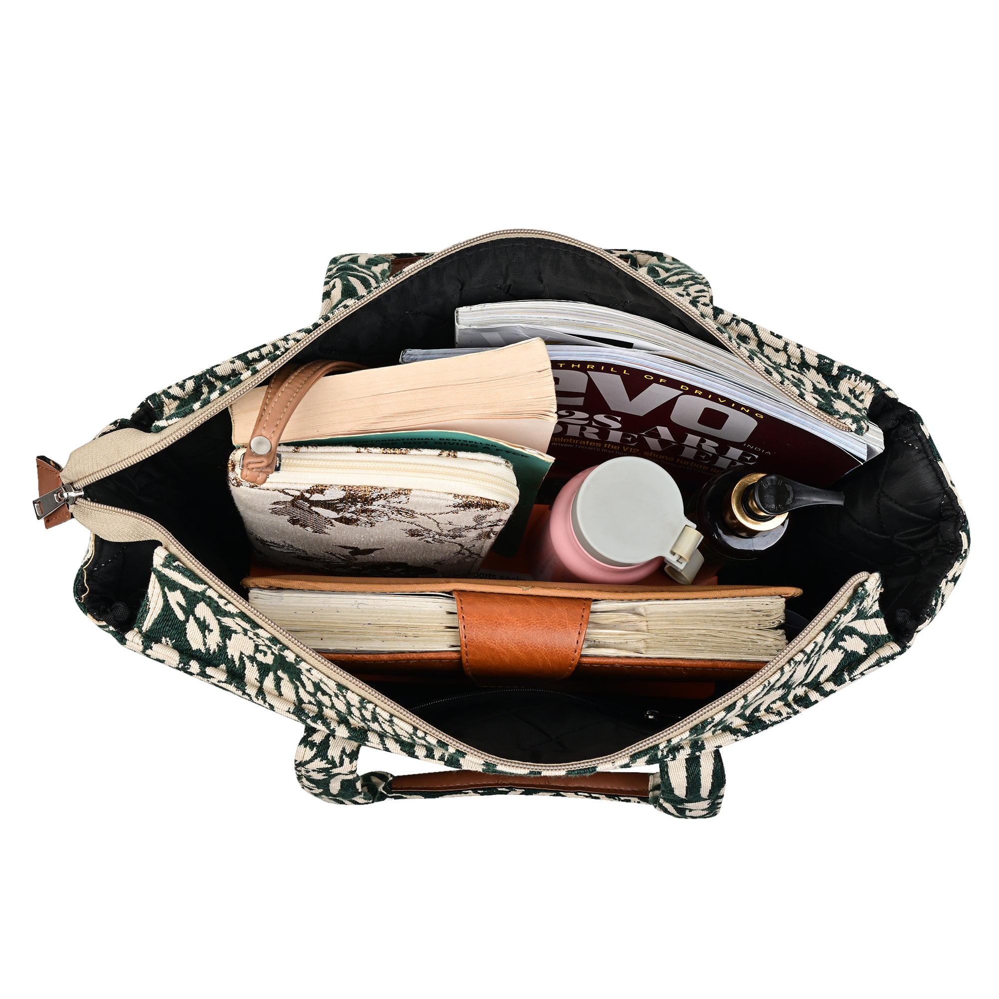 Ensac Elegant Tote Bag for Women | Elegant Ethnic Style, Spacious & Lightweight-TOTE-FOREVER-GREEN-1
