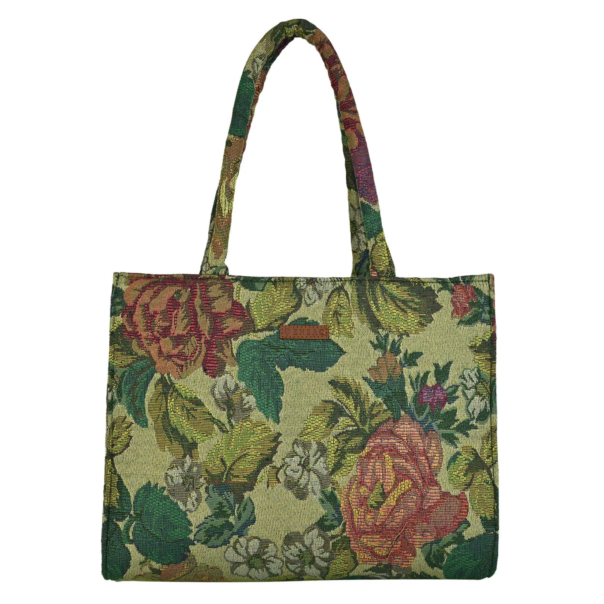 ENSAC Enchanted Garden Green Floral Tote Bag – Stylish & Spacious Everyday Bag