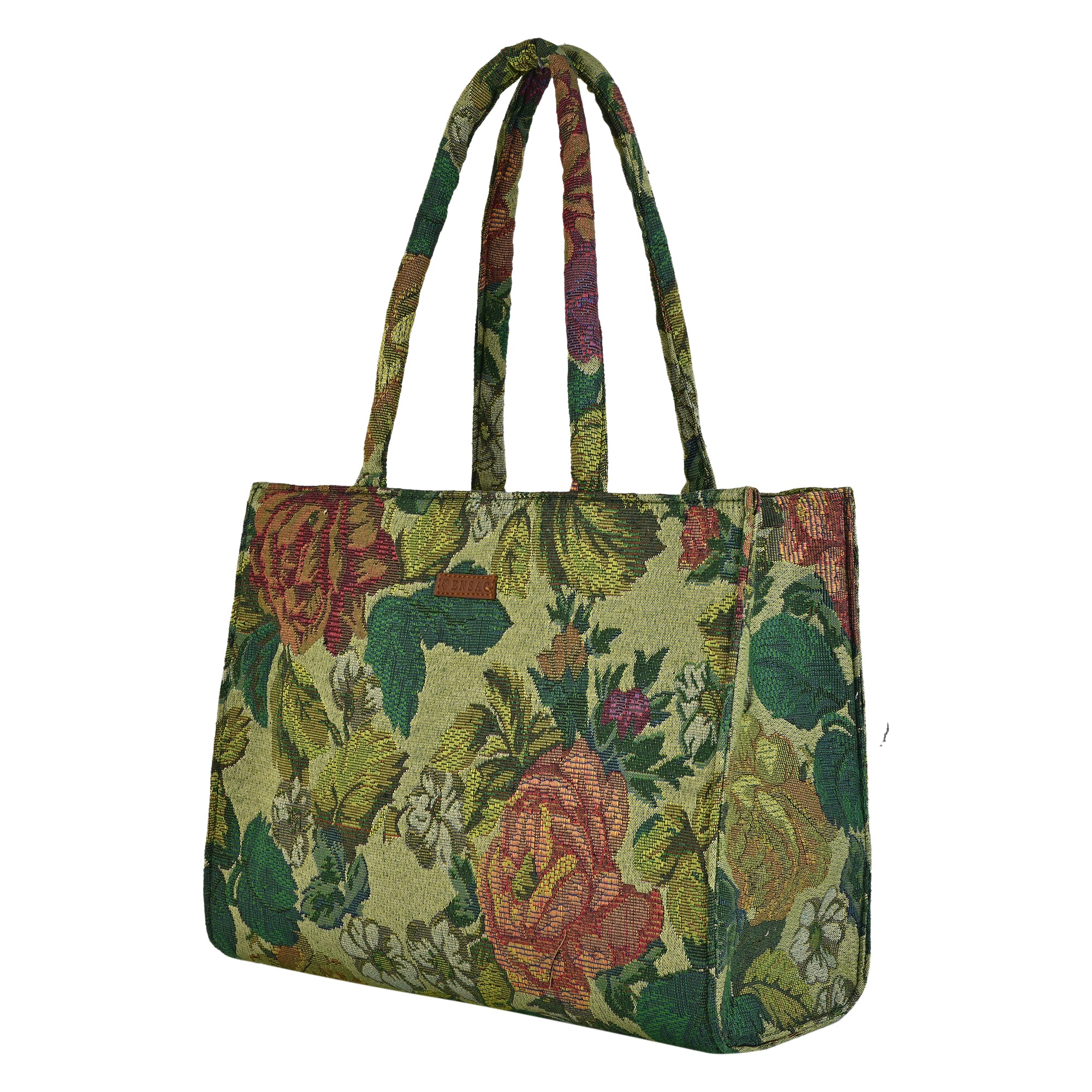 ENSAC Enchanted Garden Green Floral Tote Bag – Stylish & Spacious Everyday Bag