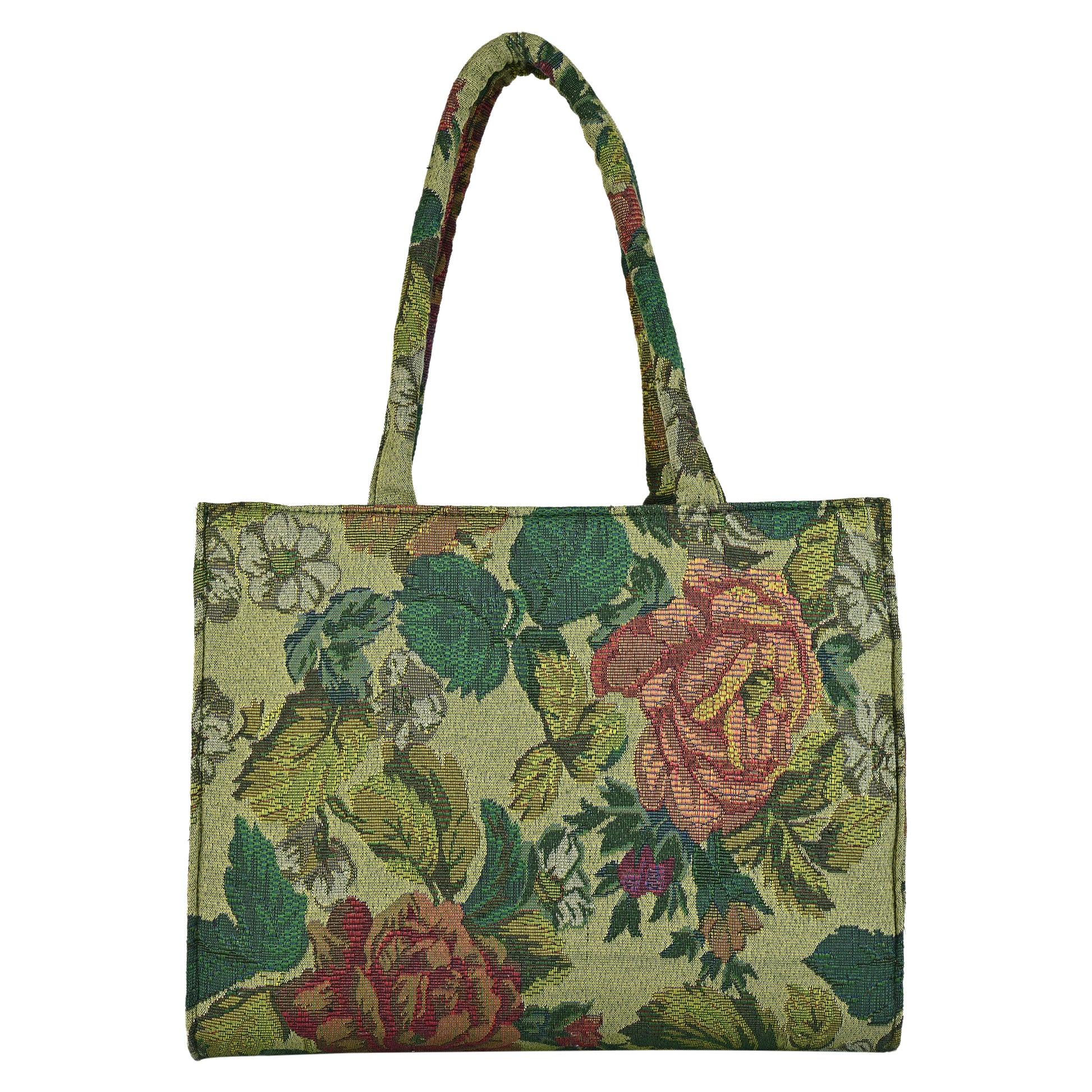 ENSAC Enchanted Garden Green Floral Tote Bag – Stylish & Spacious Everyday Bag