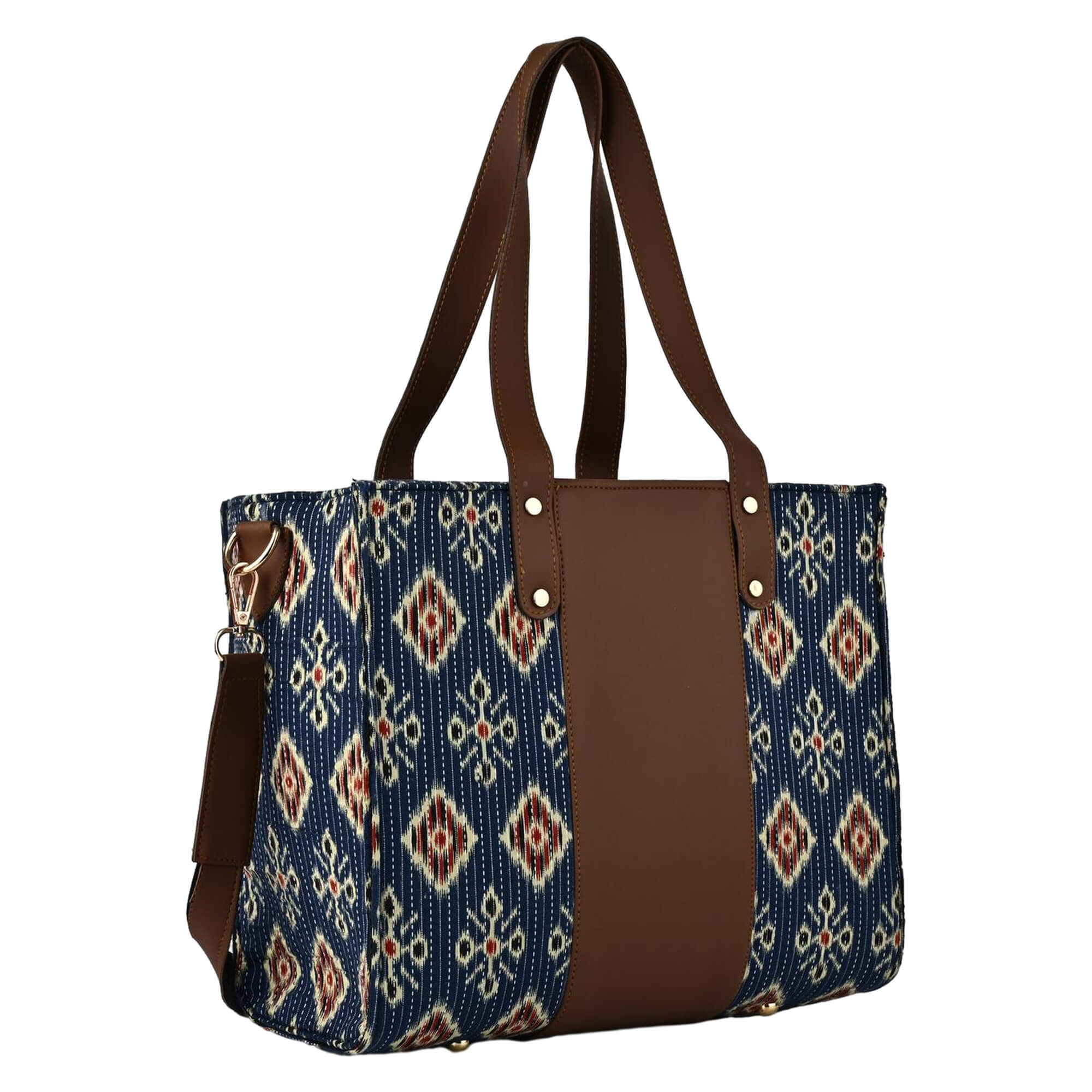ENSAC Alexa Ikkat Blue Small Tote Bag – Compact Stylish Tote for Women