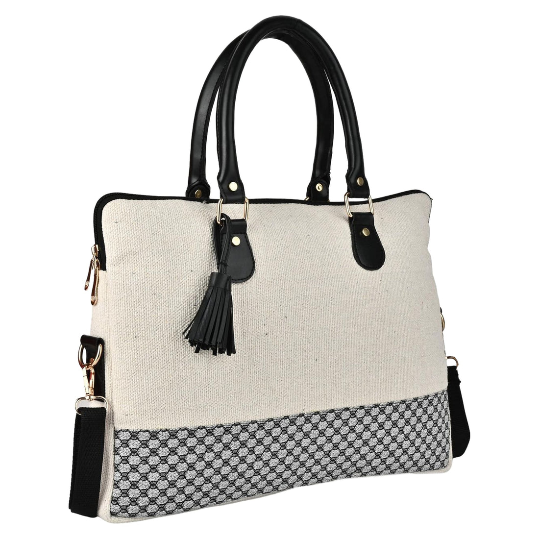 Handbag with black handles and trim on a white background  by ENSAC