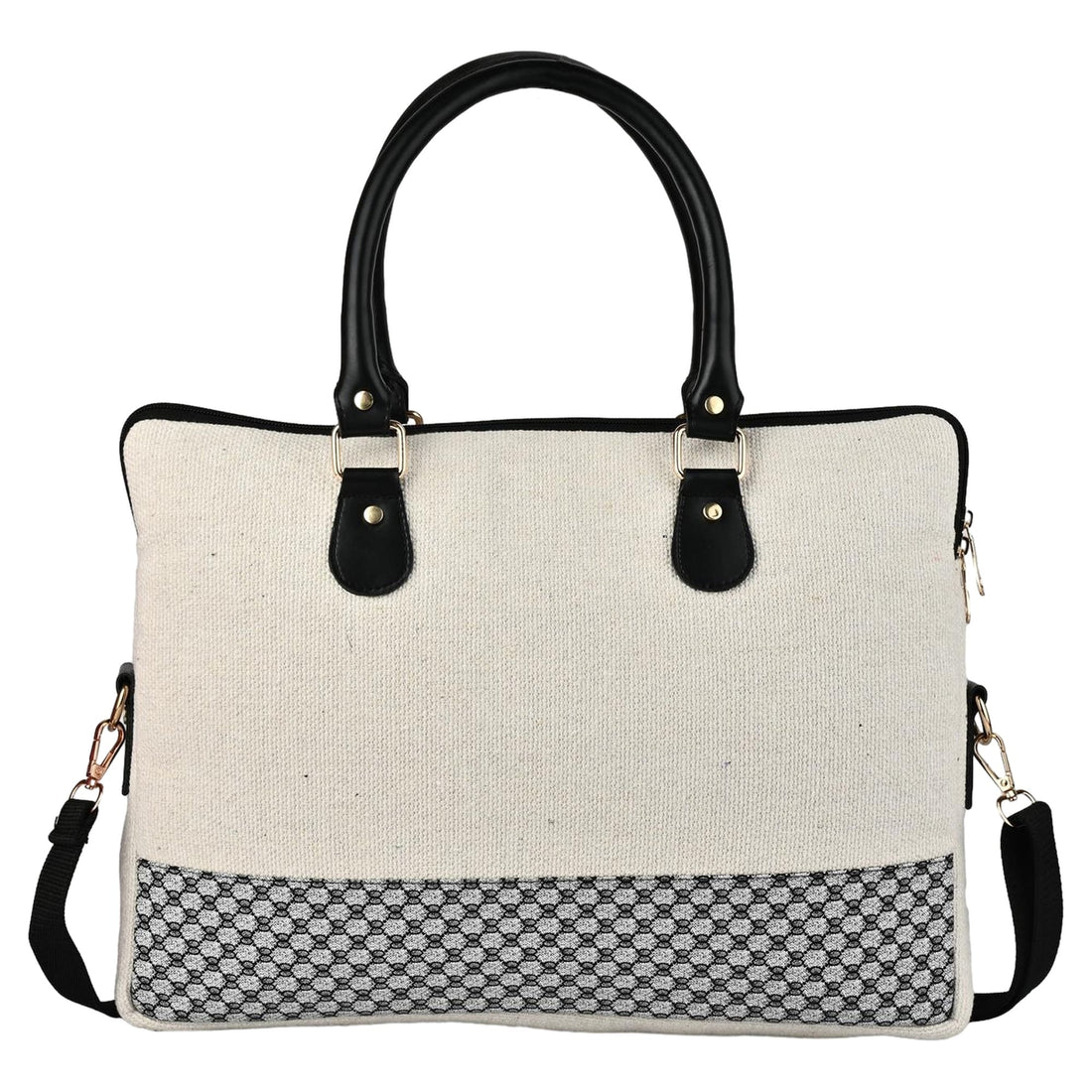 Handbag with black handles and trim on a white background  by ENSAC