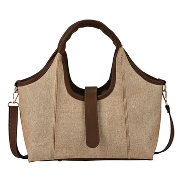 Beige handbag with brown accents on a white background By ENSAC
