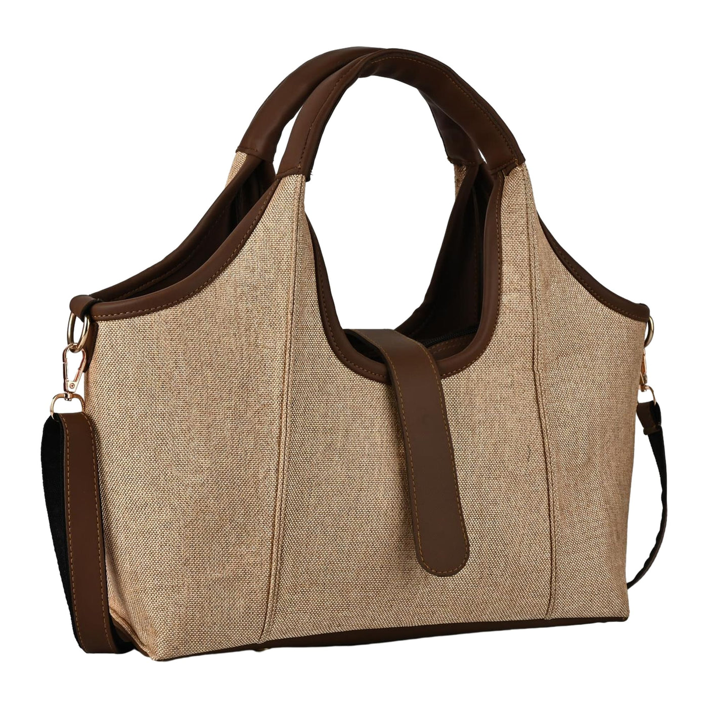 Beige handbag with brown straps on a white background BY ENSAC