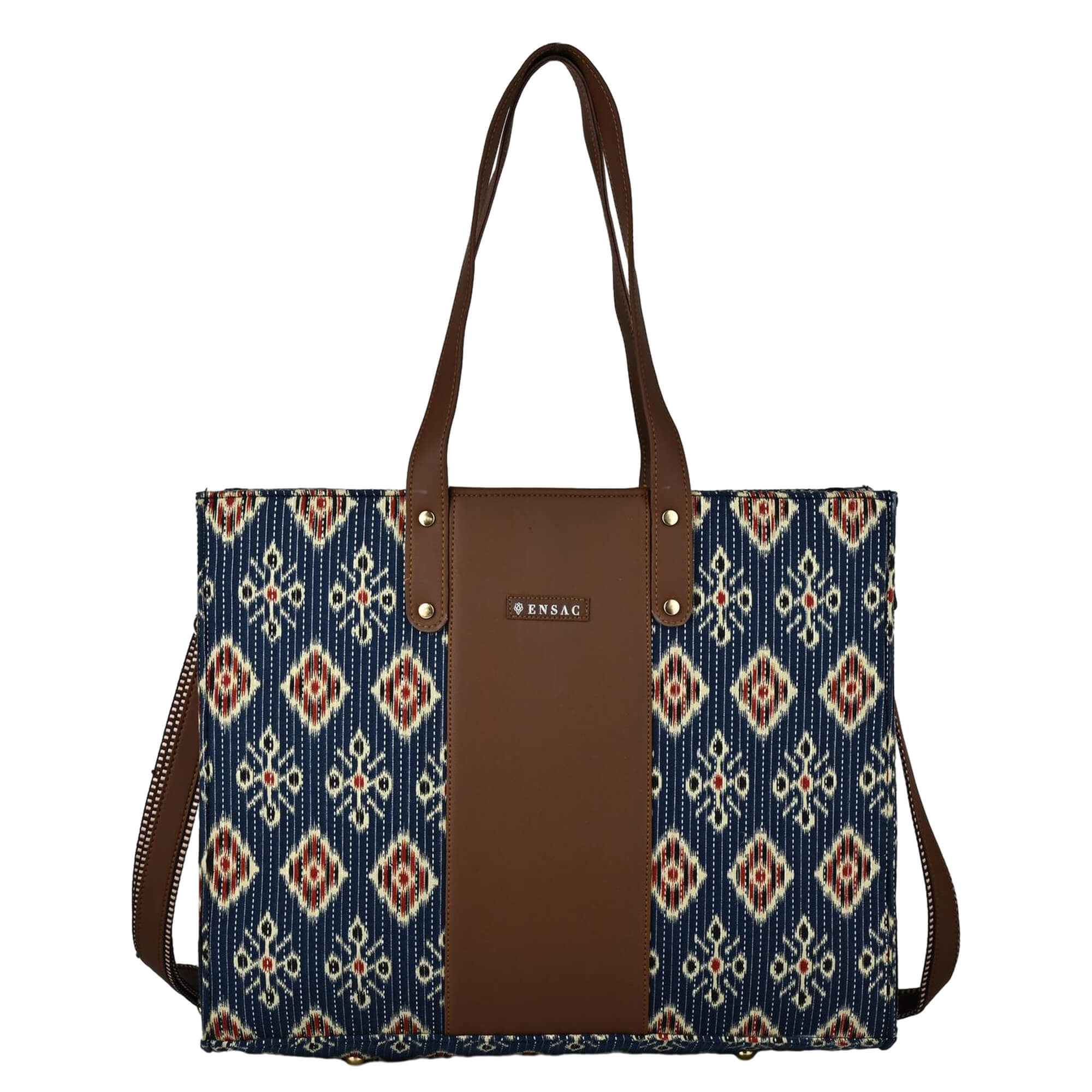 ENSAC Alexa Ikkat Blue Large Tote Bag – Stylish & Spacious Shoulder Bag for Women