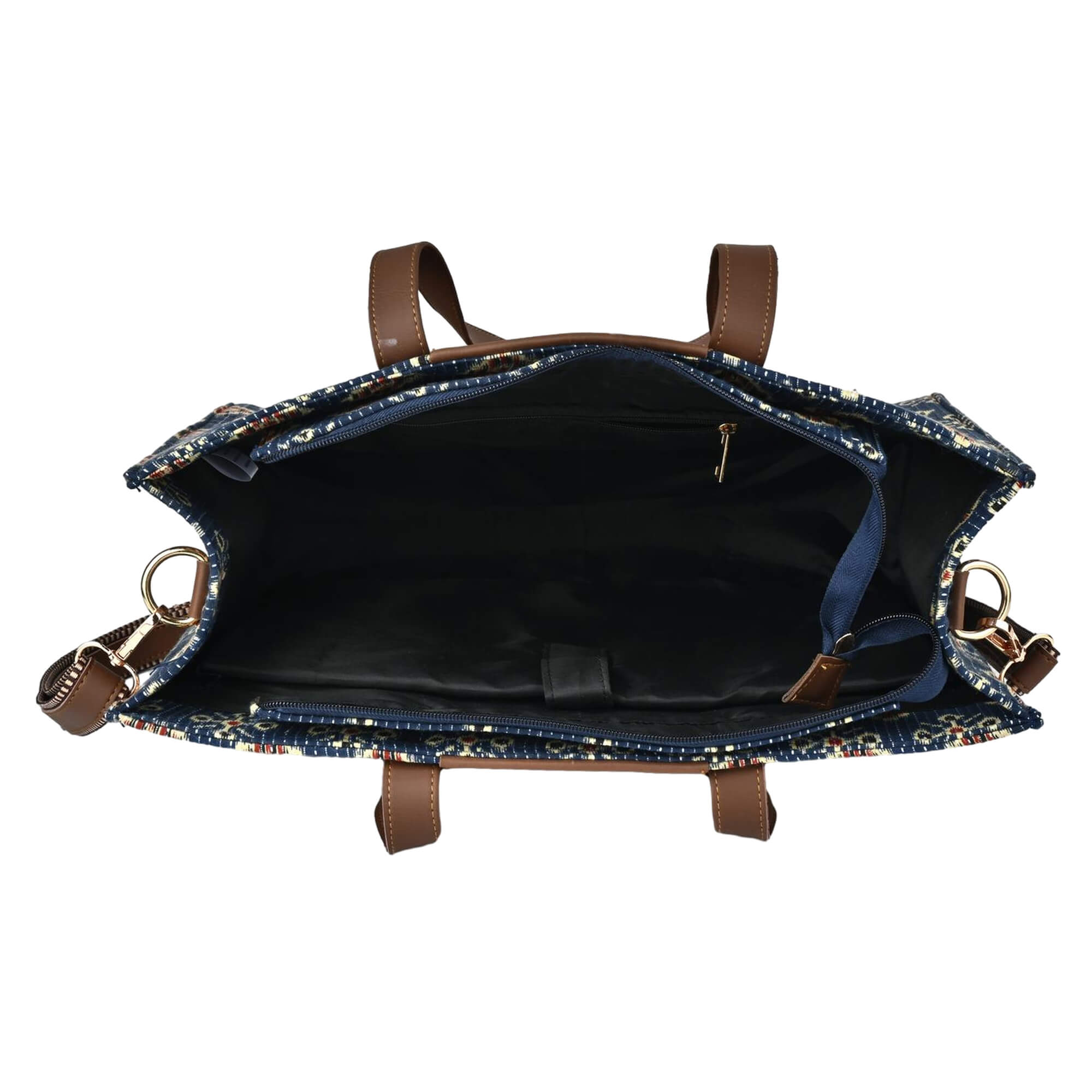 ENSAC Alexa Ikkat Blue Large Tote Bag – Stylish & Spacious Shoulder Bag for Women