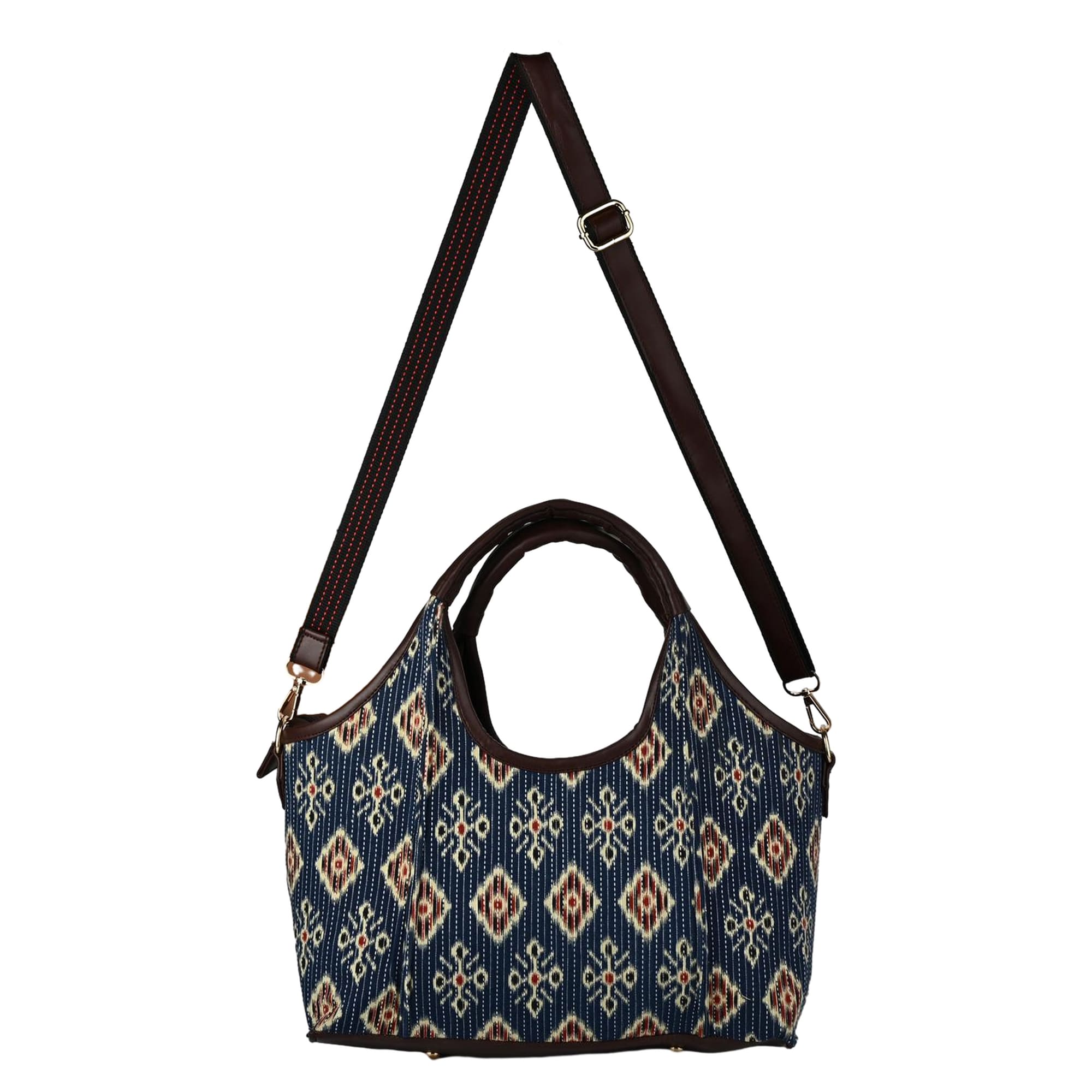 ENSAC Hobo-Style Sling Bag – Blue Ikkat Print