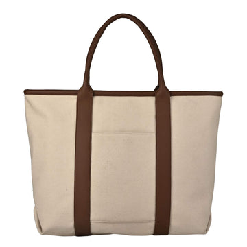 Beige tote bag with brown handles and trim on a white background by ENSAC