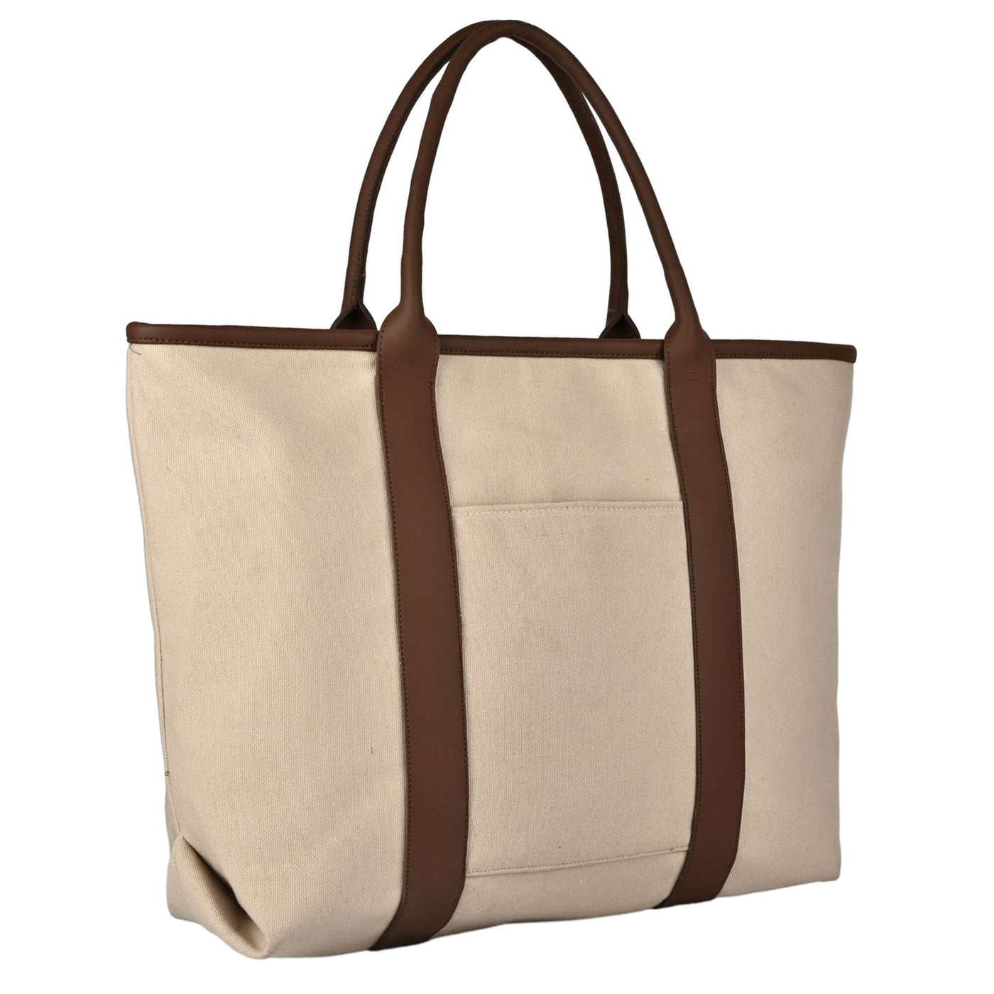 Beige tote bag with brown straps on a white background BY ENSAC