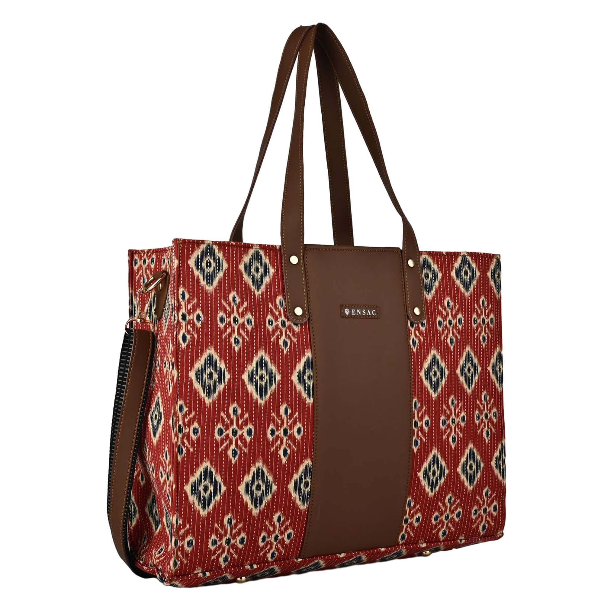 ENSAC Alexa Ikkat Printed Large Tote Bag for Women – Red