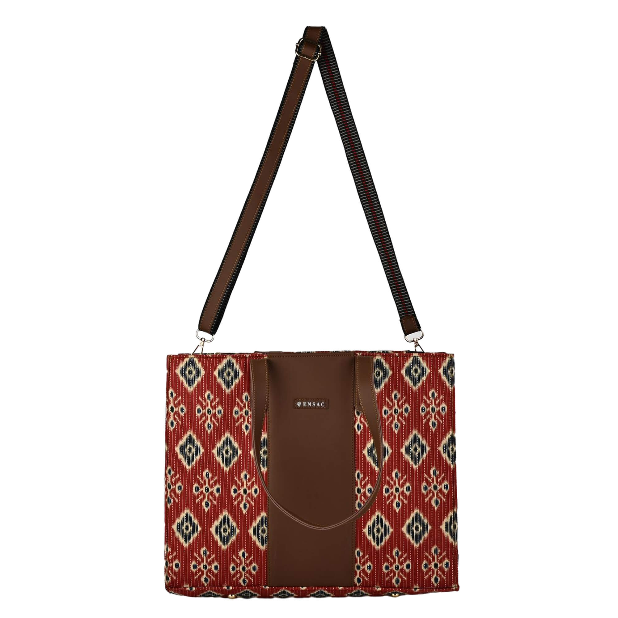 ENSAC Alexa Ikkat Printed Large Tote Bag for Women – Red
