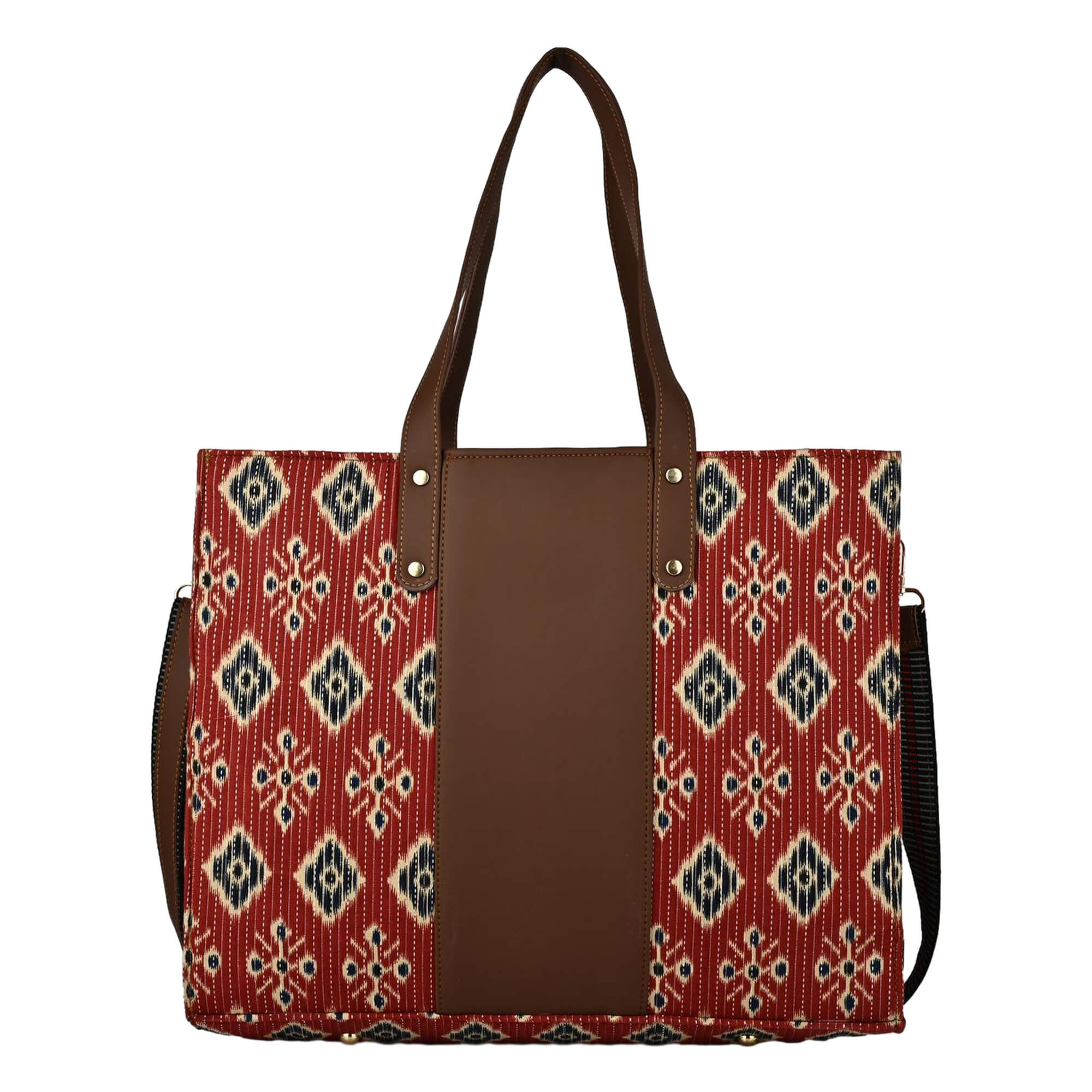 ENSAC Alexa Ikkat Printed Large Tote Bag for Women – Red