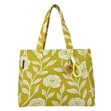 Green tote bag with floral pattern on a white background by ENSAC