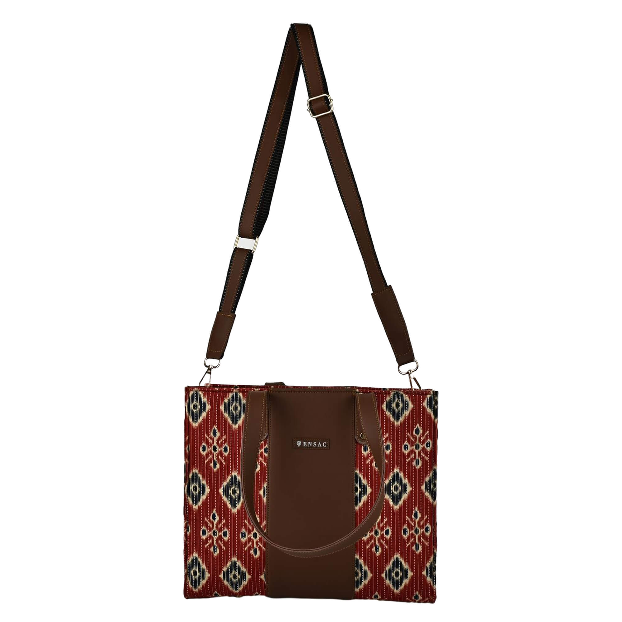 ENSAC Alexa Ikkat Printed Small Tote Bag for Women – Red