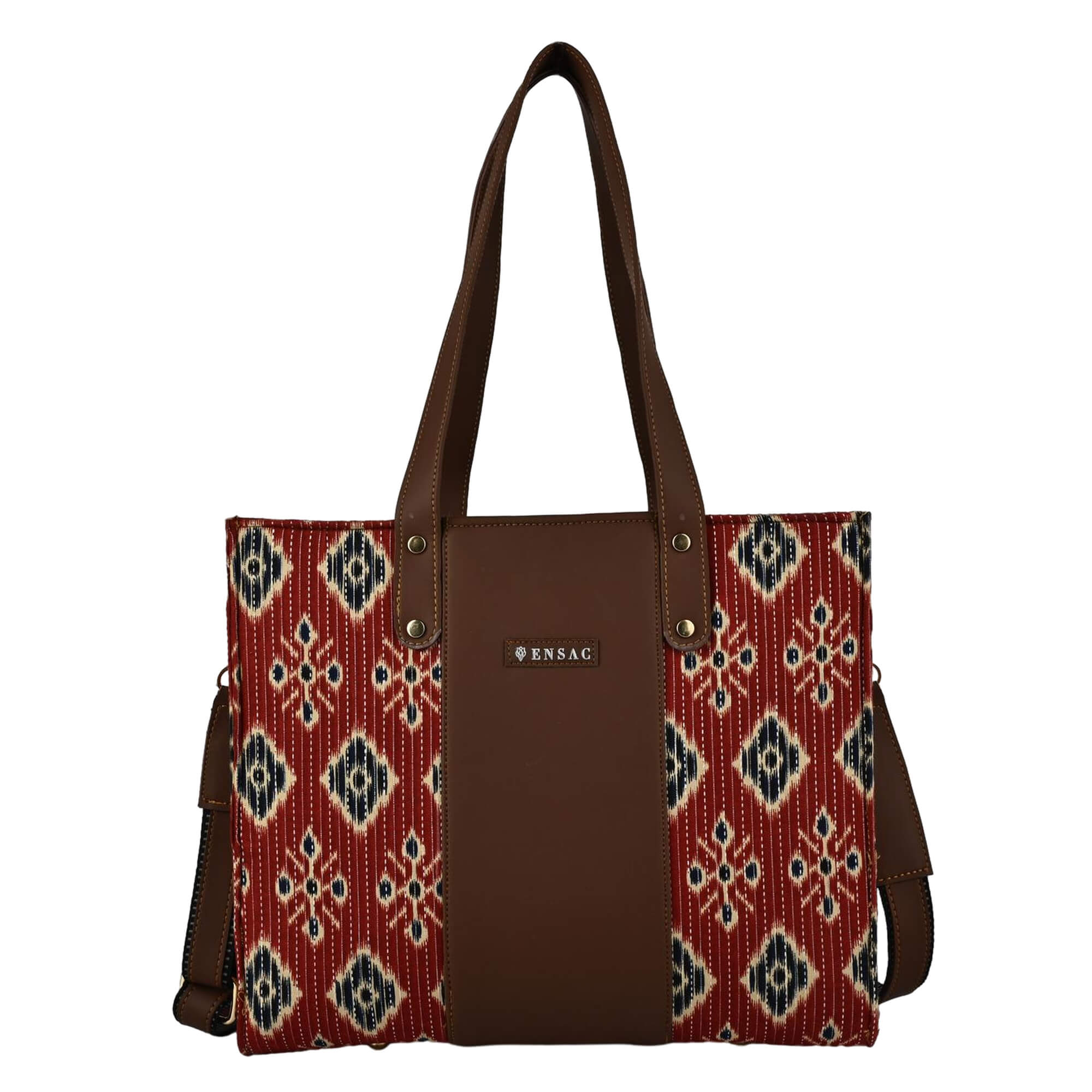 ENSAC Alexa Ikkat Printed Small Tote Bag for Women – Red