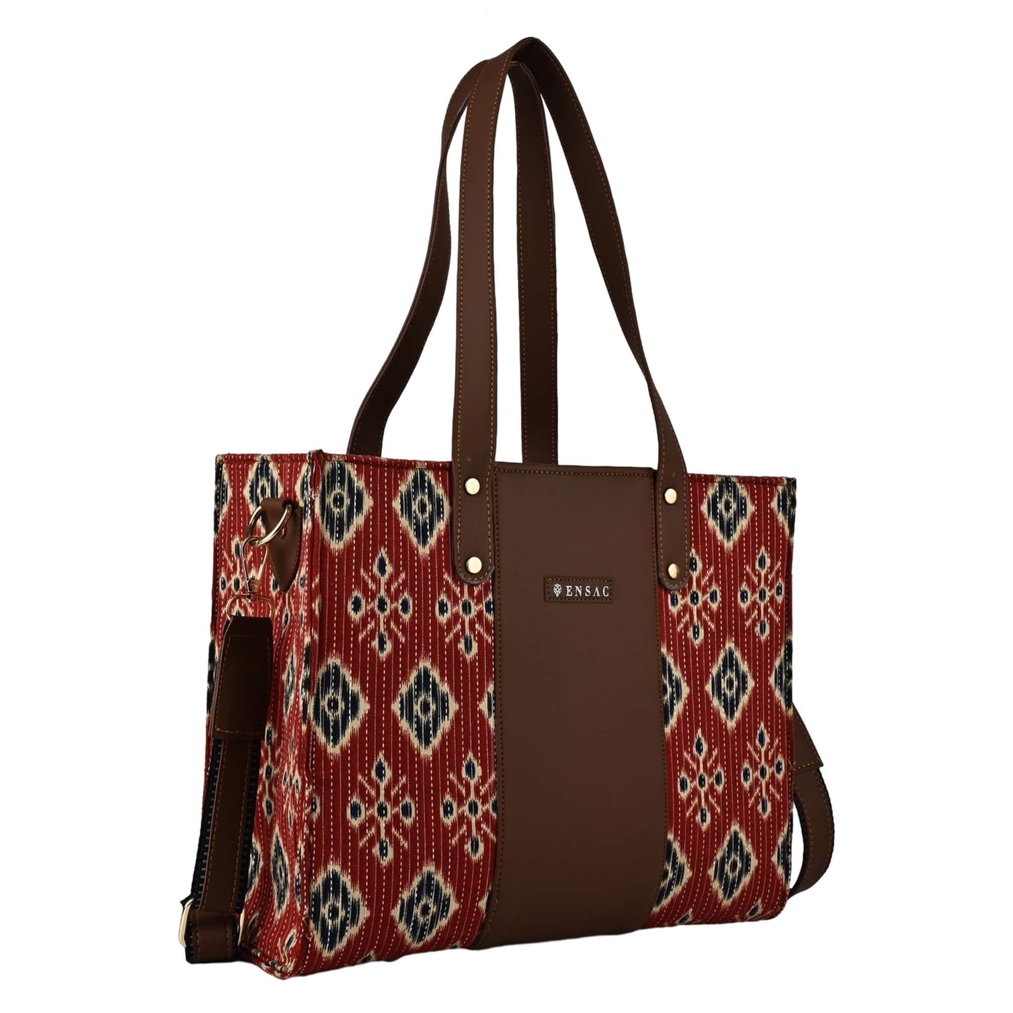 ENSAC Alexa Ikkat Printed Small Tote Bag for Women – Red