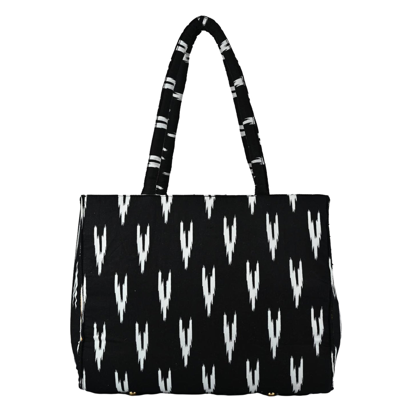 Black tote bag with white abstract pattern on a white background  by ENSAC